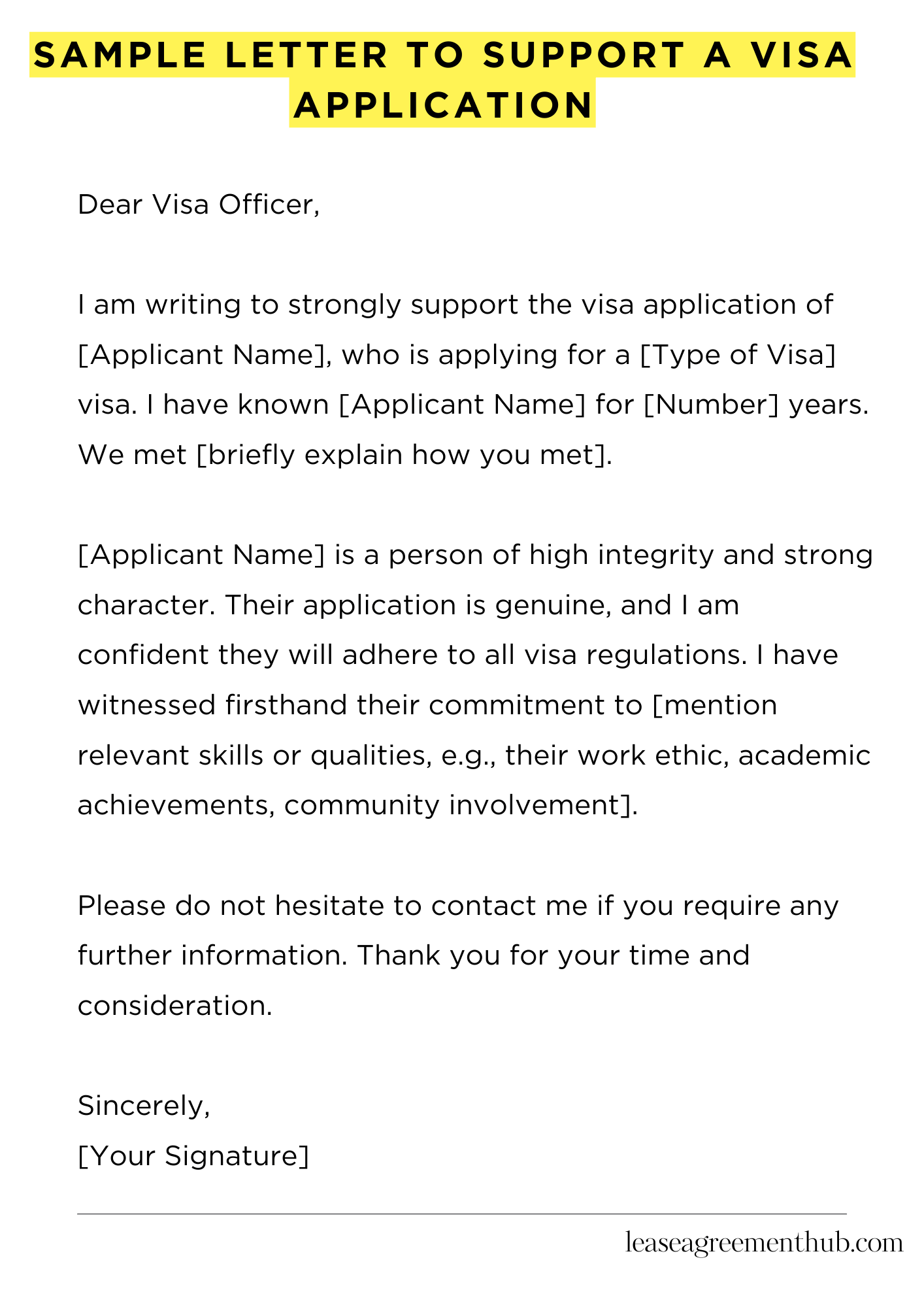 Sample Letter To Support A Visa Application