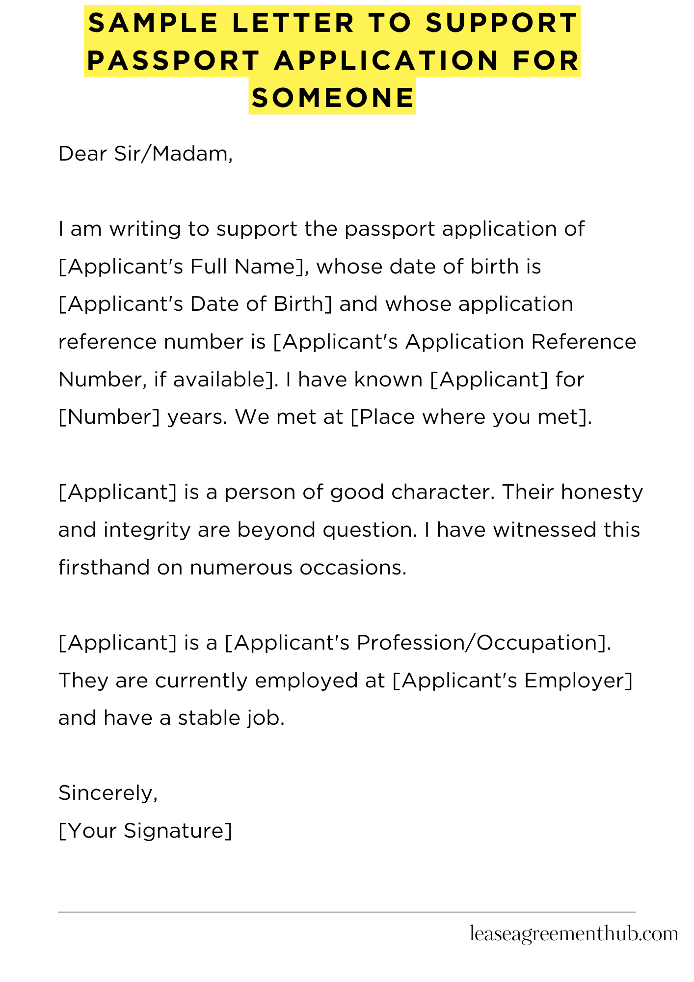 Sample Letter To Support Passport Application For Someone