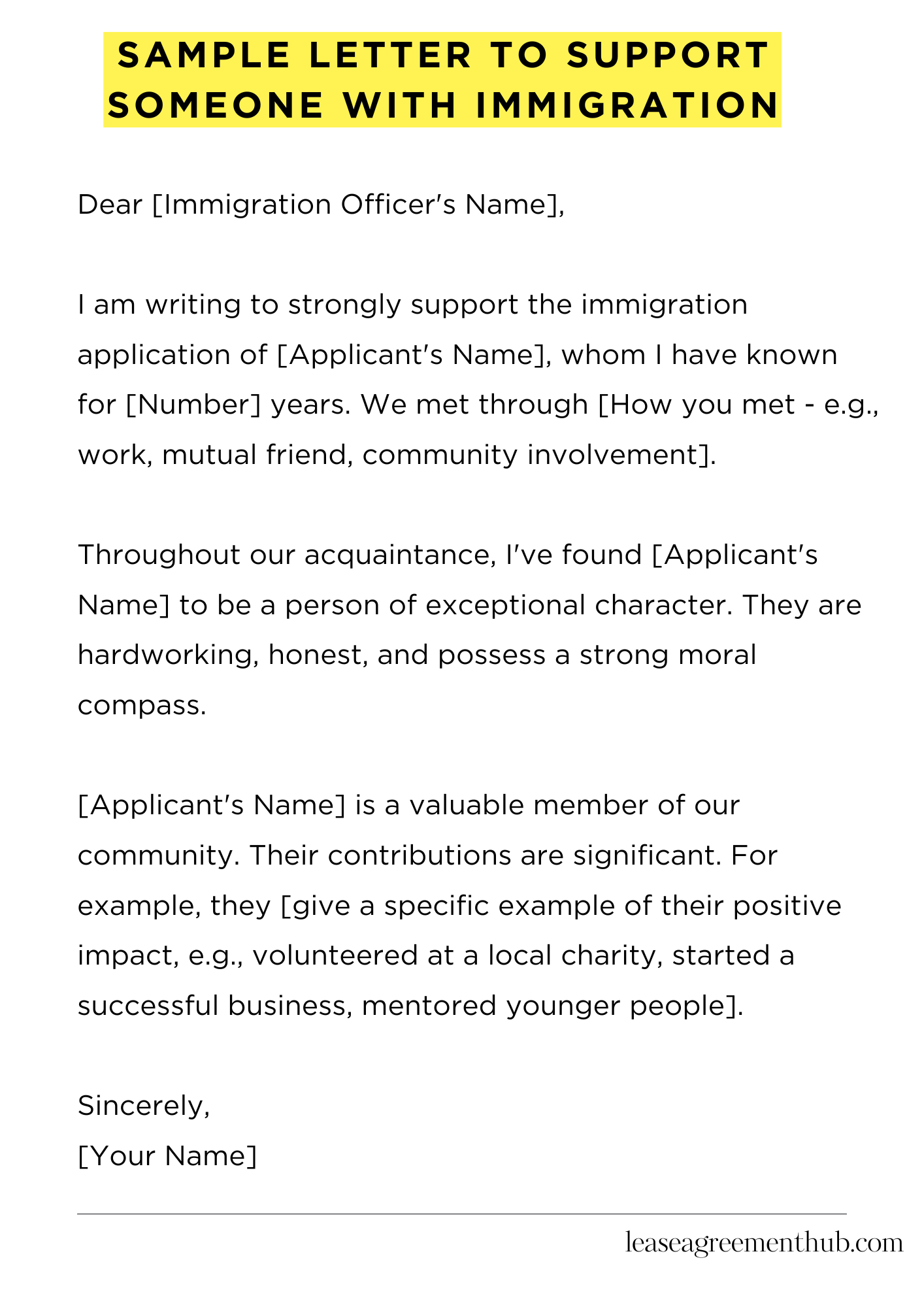 Sample Letter To Support Someone With Immigration