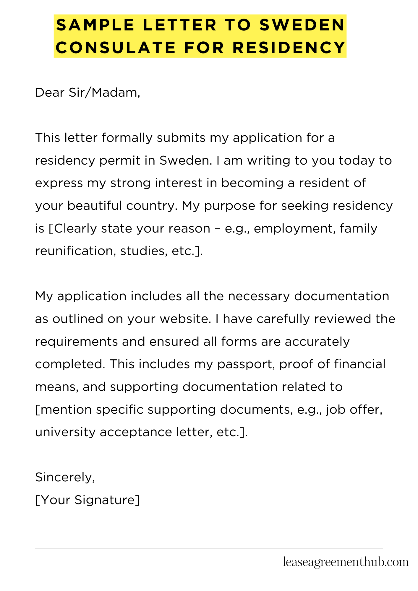 Sample Letter To Sweden Consulate For Residency