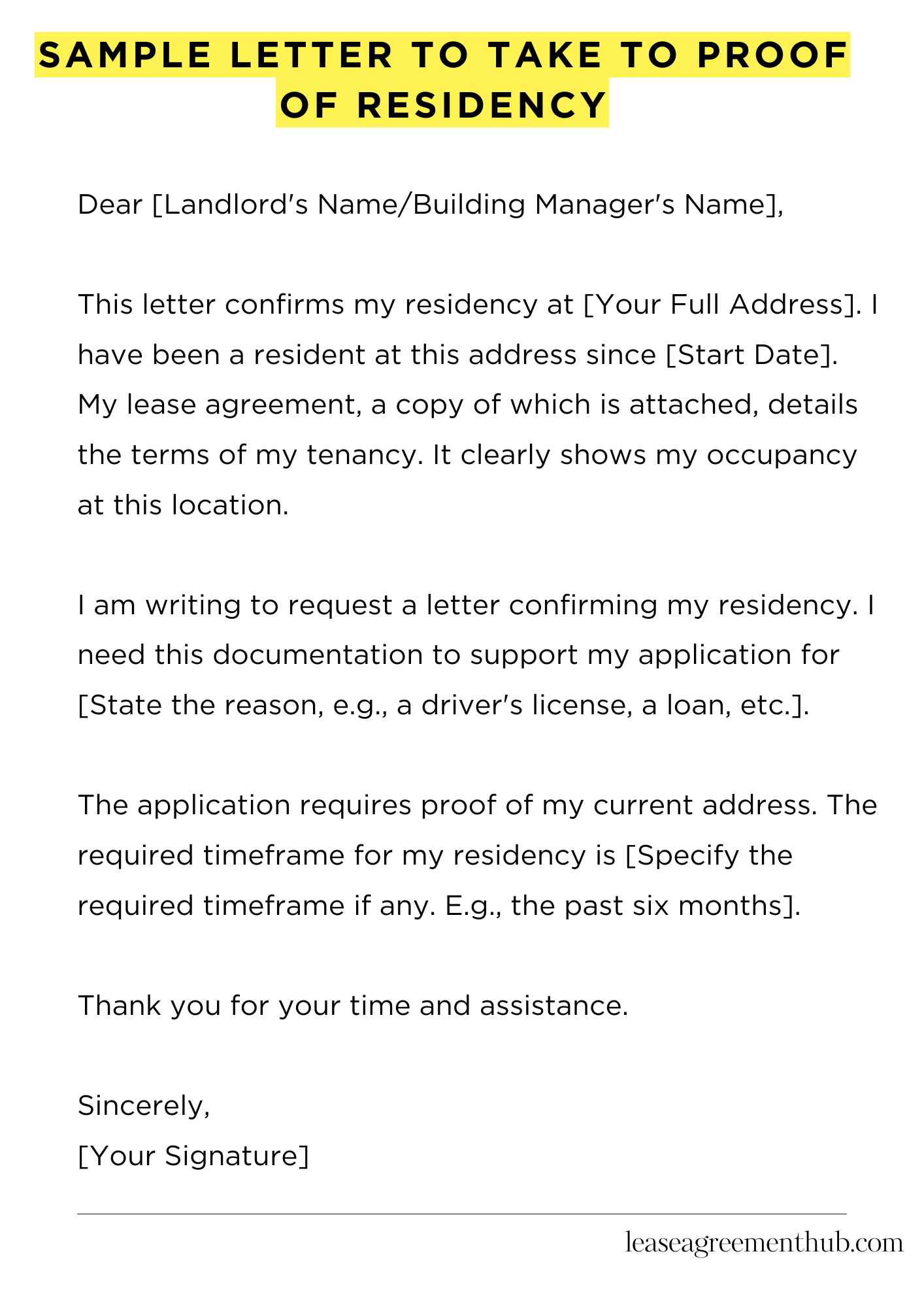 Sample Letter To Take To Proof Of Residency