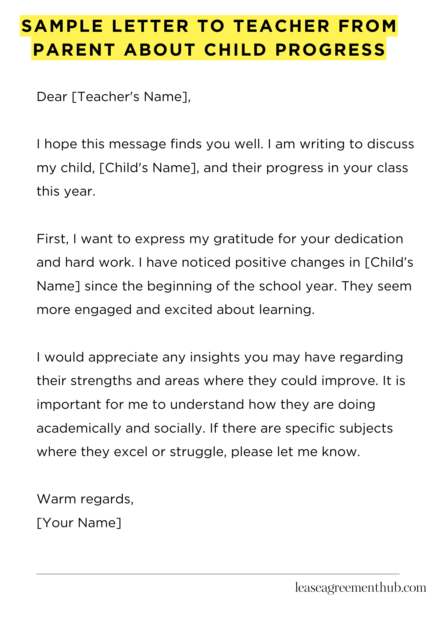 Sample Letter To Teacher From Parent About Child Progress