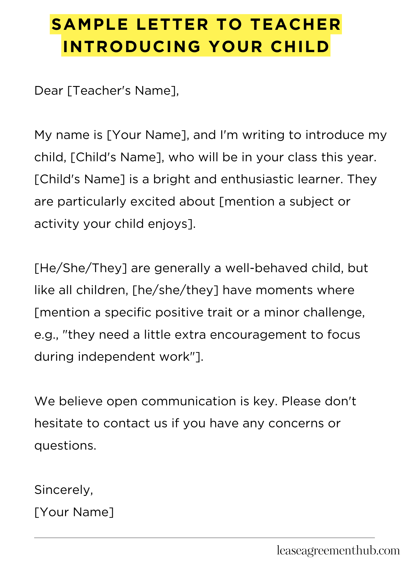 Sample Letter To Teacher Introducing Your Child