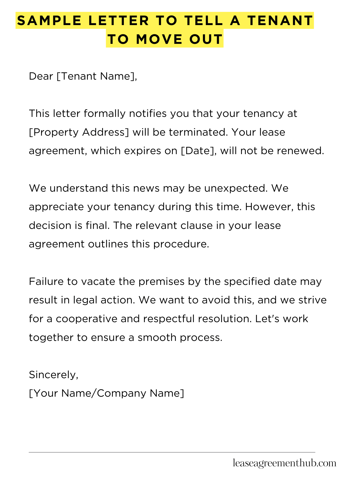 Sample Letter To Tell A Tenant To Move Out