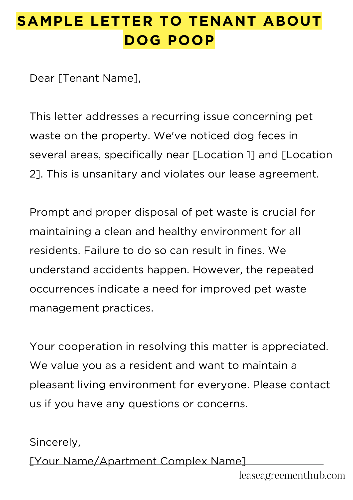 Sample Letter To Tenant About Dog Poop