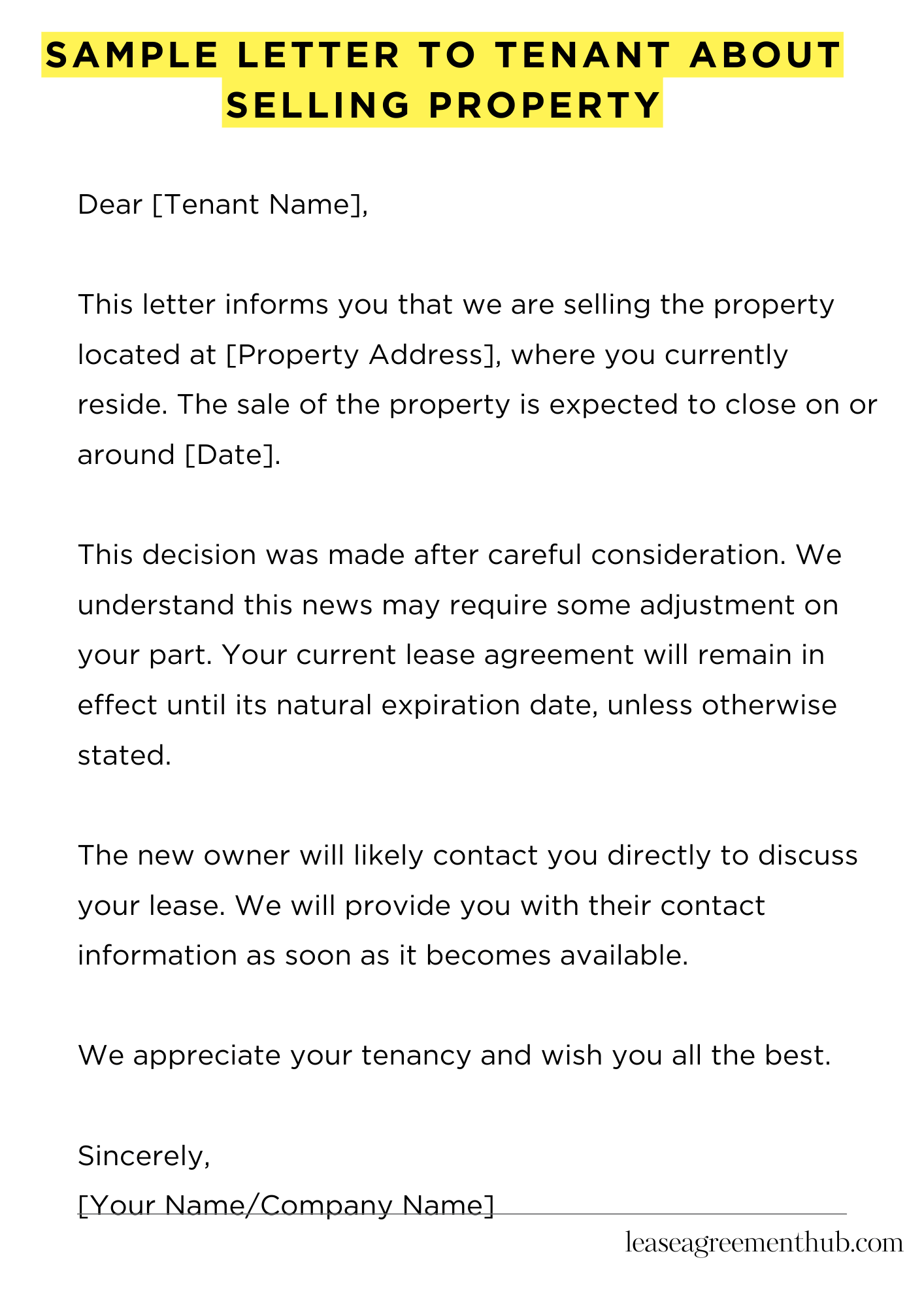 Sample Letter To Tenant About Selling Property