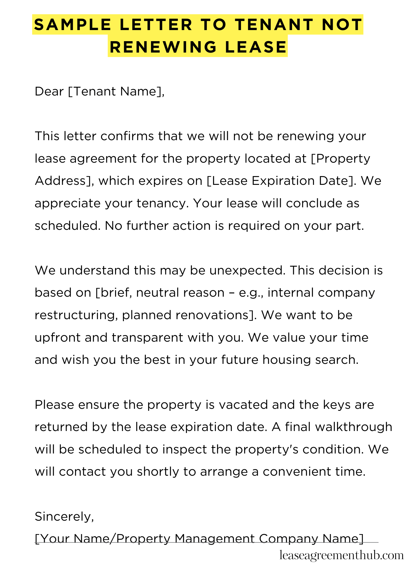 Sample Letter To Tenant Not Renewing Lease