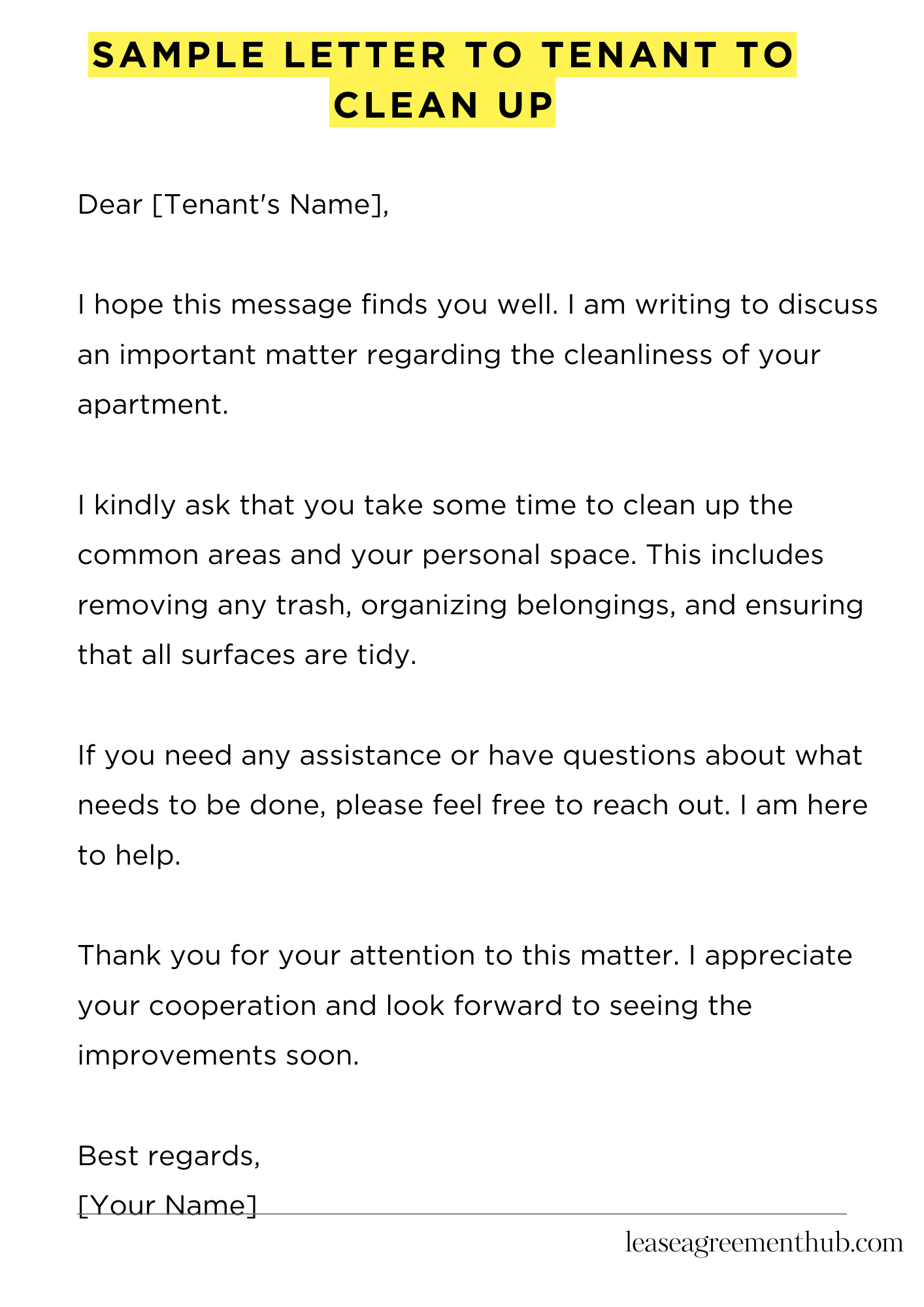 Sample Letter To Tenant To Clean Up