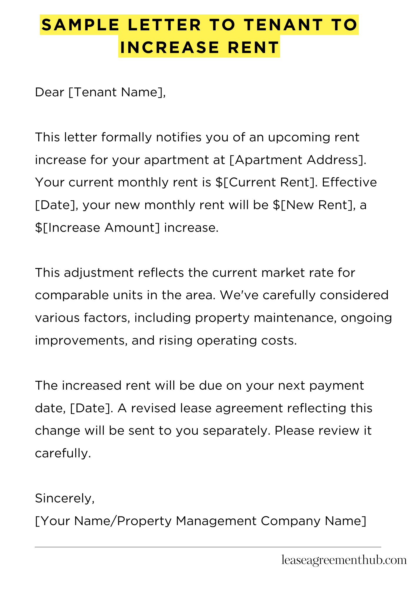 Sample Letter To Tenant To Increase Rent