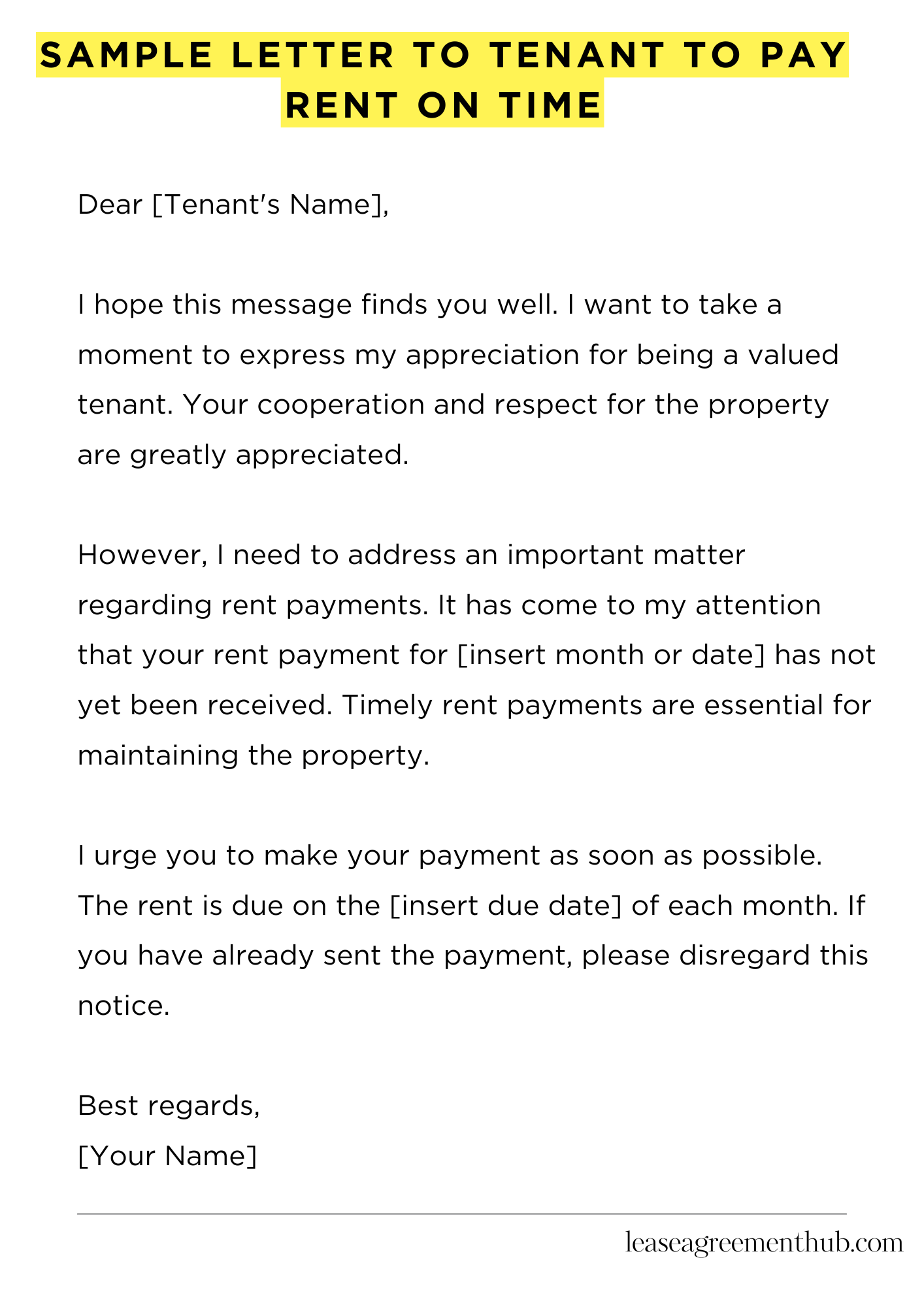 Sample Letter To Tenant To Pay Rent On Time