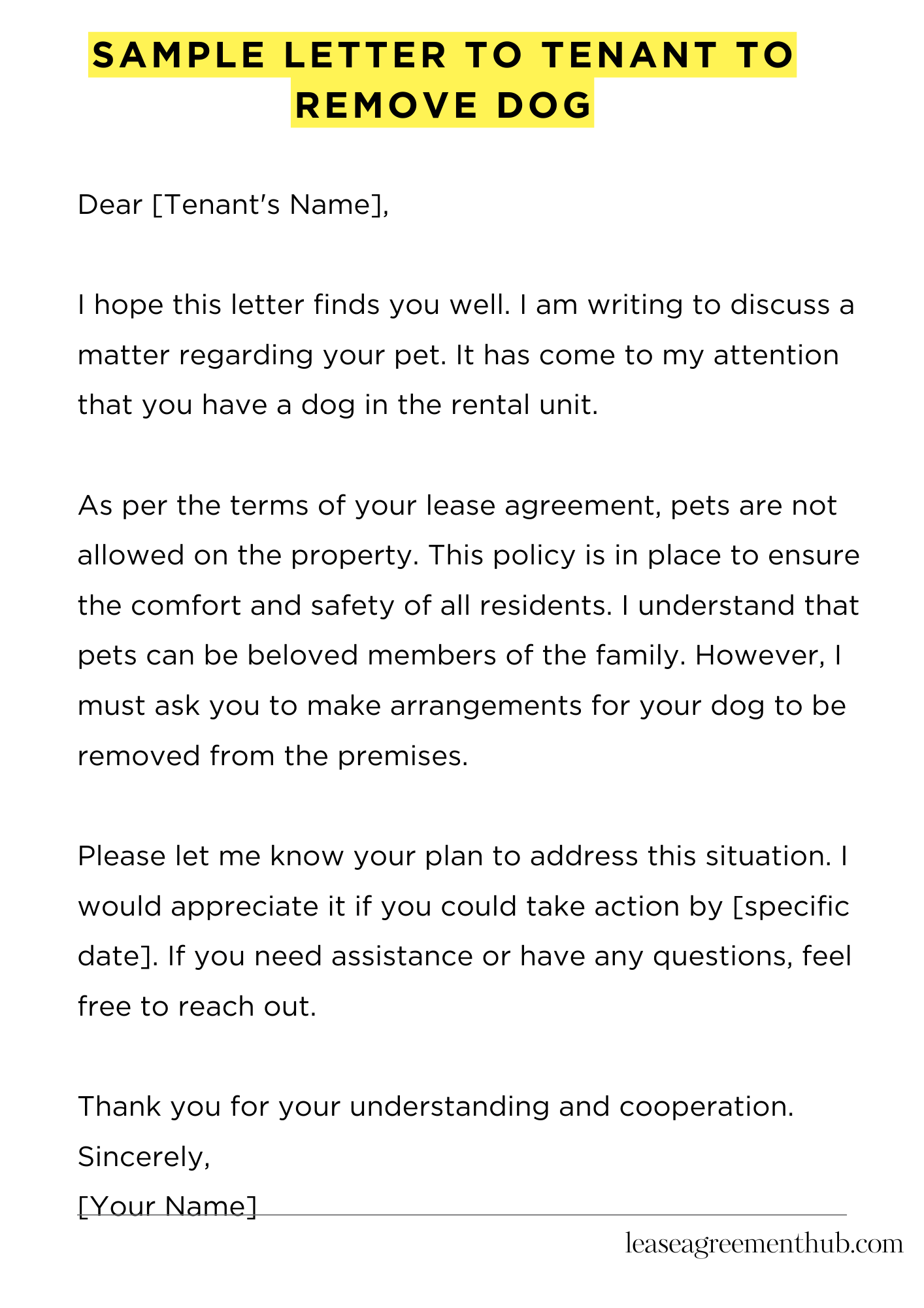 Sample Letter To Tenant To Remove Dog