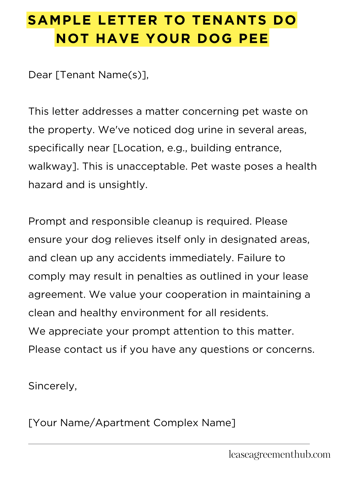 Sample Letter To Tenants Do Not Have Your Dog Pee