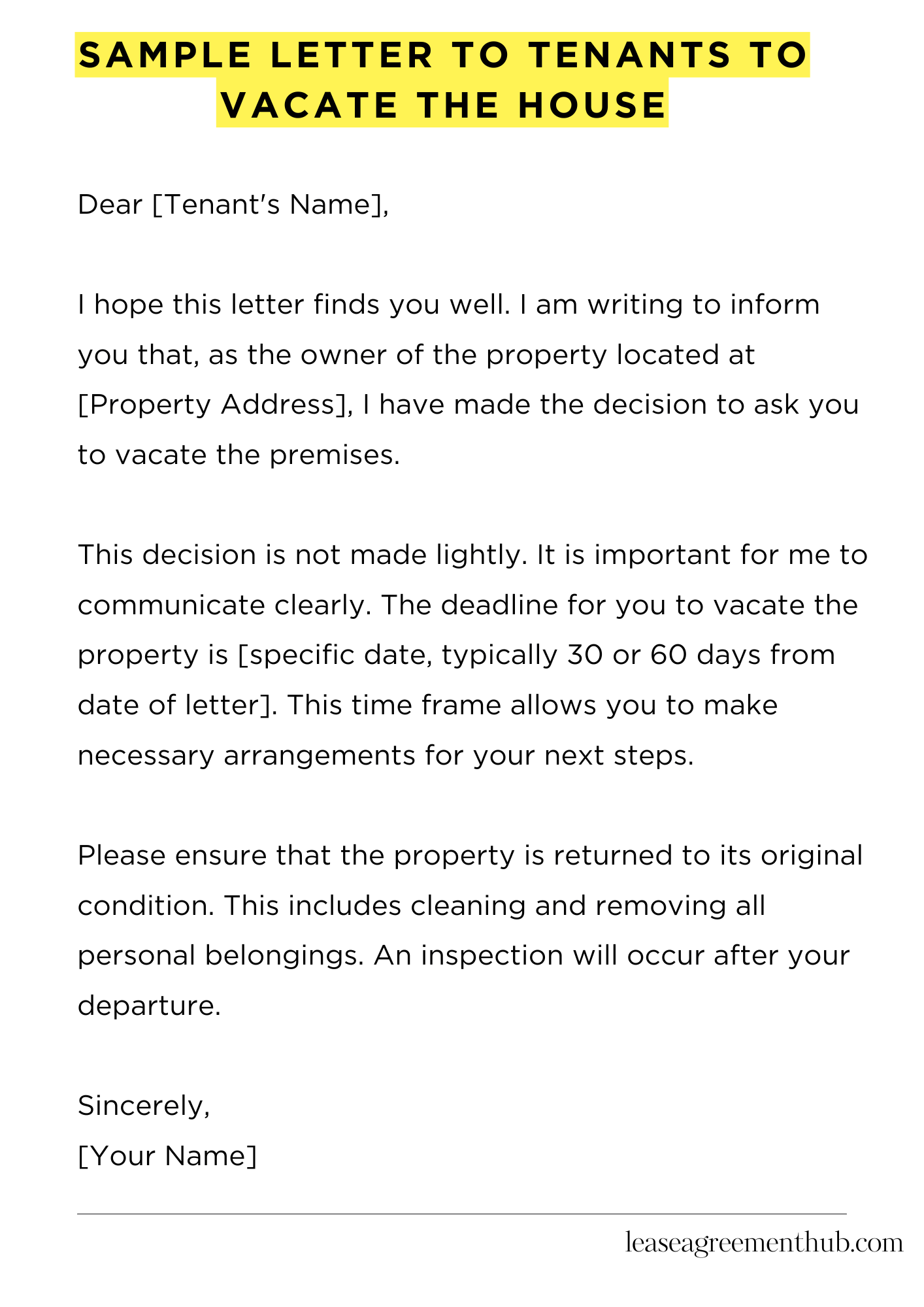 Sample Letter To Tenants To Vacate The House