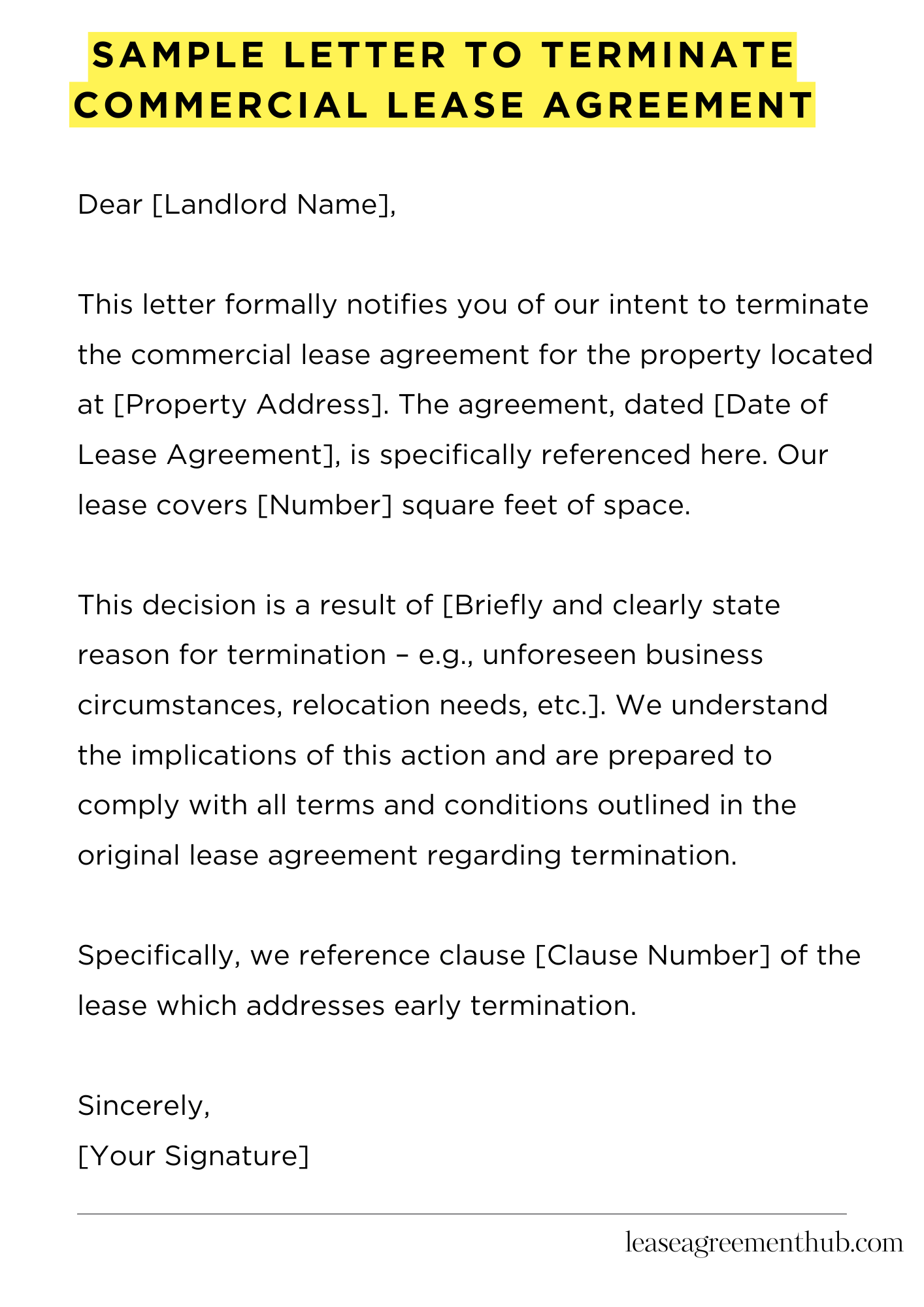 Sample Letter To Terminate Commercial Lease Agreement