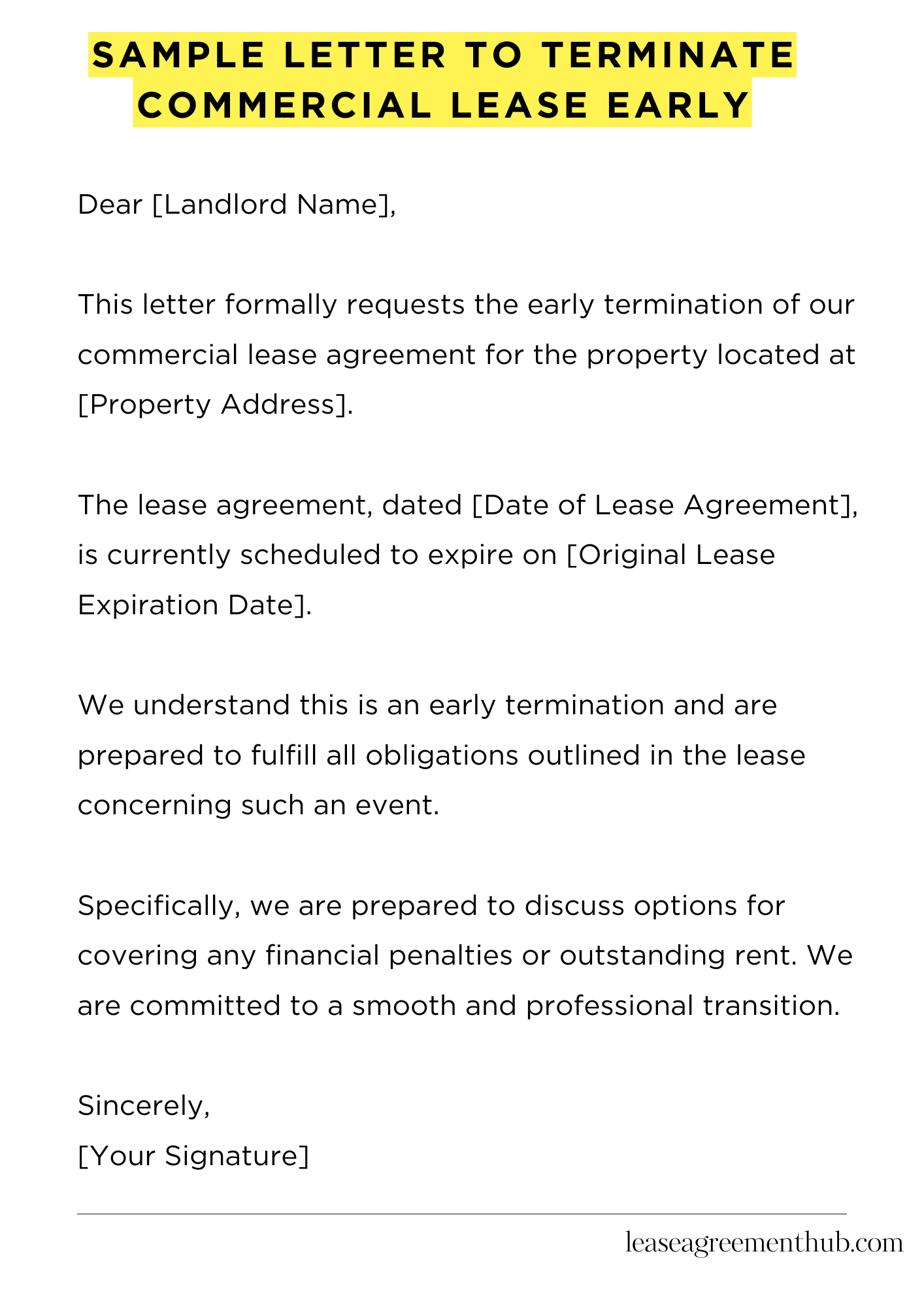 Sample Letter To Terminate Commercial Lease Early