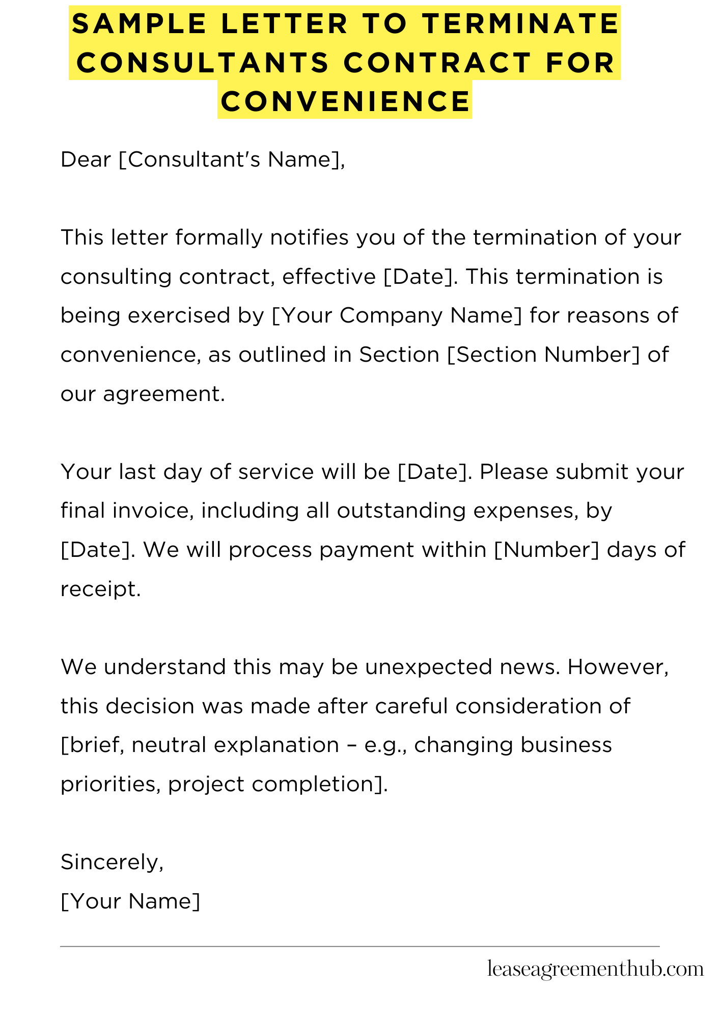 Sample Letter To Terminate Consultants Contract For Convenience