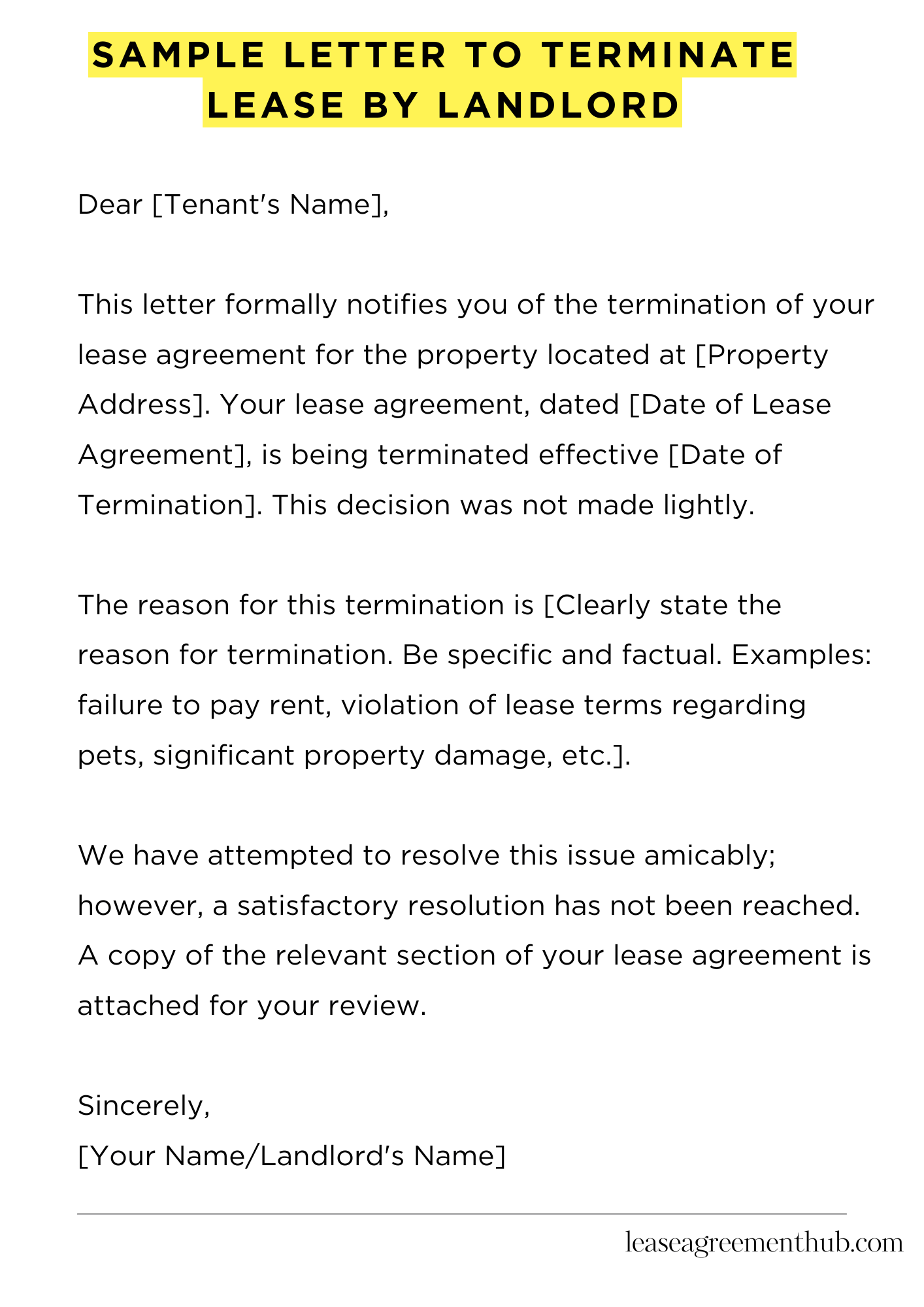 Sample Letter To Terminate Lease By Landlord