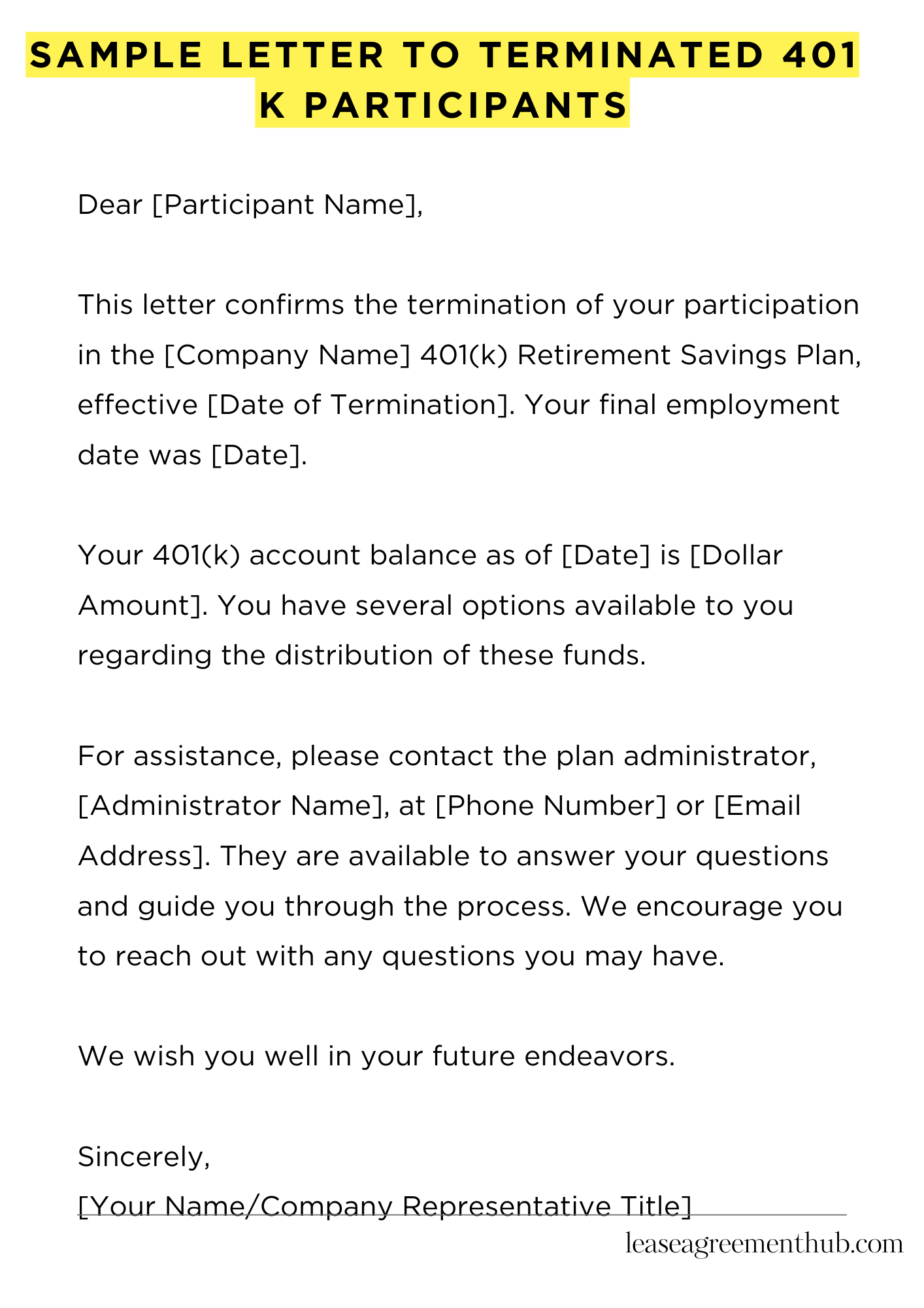 Sample Letter To Terminated 401 K Participants