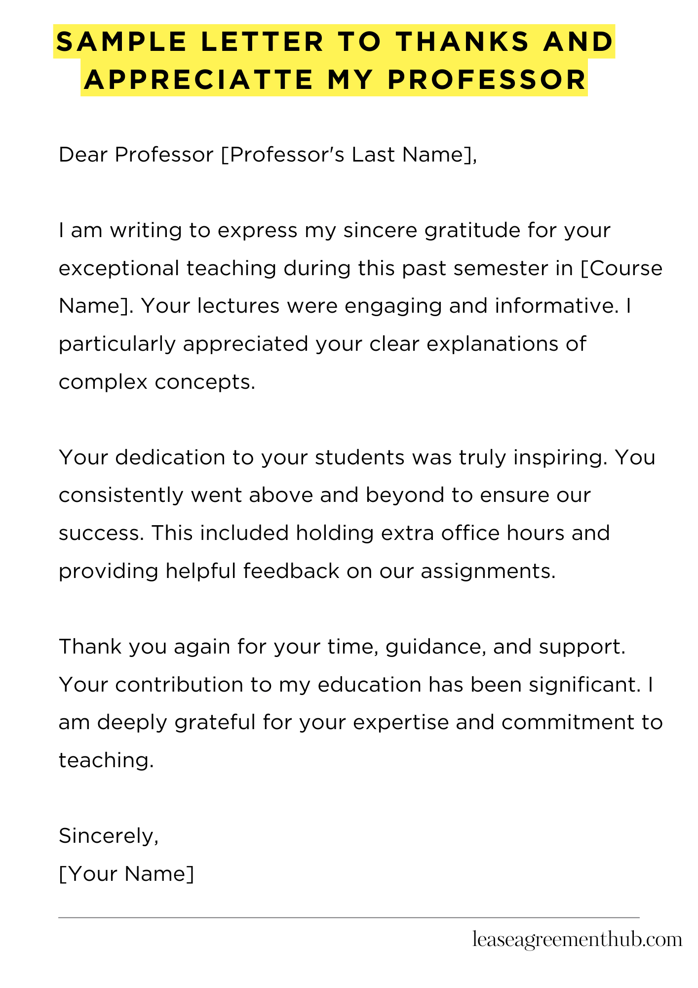 Sample Letter To Thanks And Appreciatte My Professor