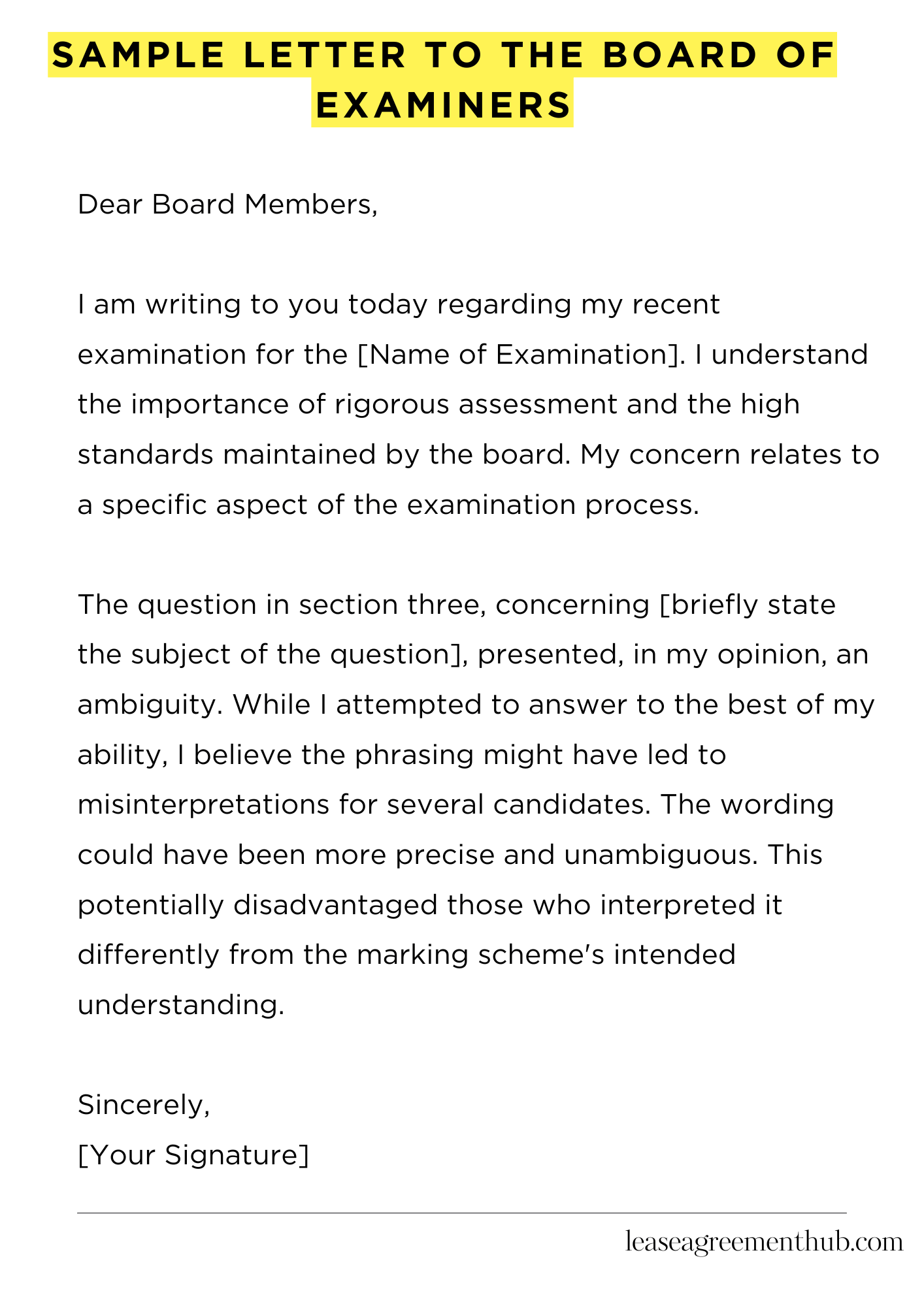 Sample Letter To The Board Of Examiners