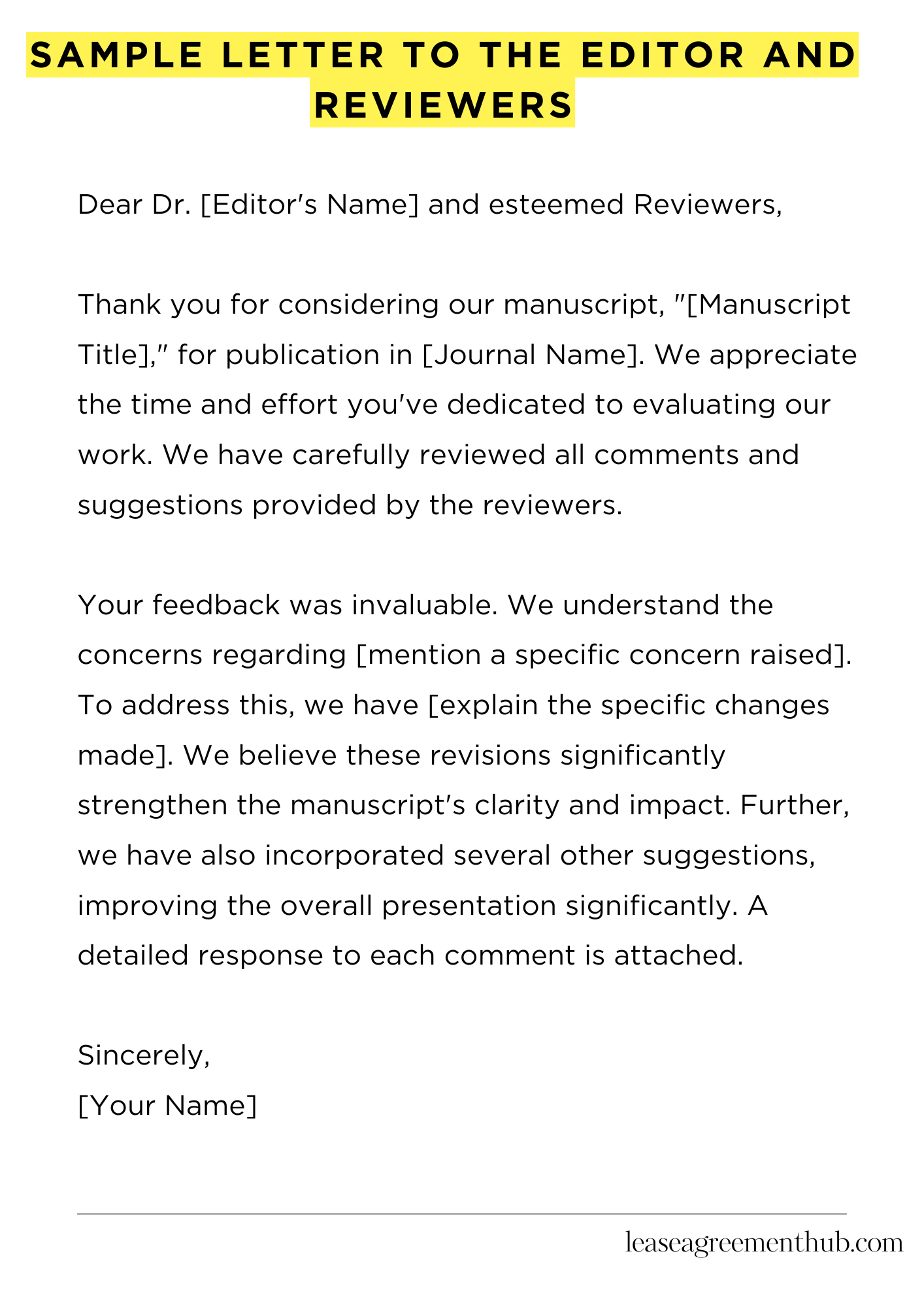 Sample Letter To The Editor And Reviewers