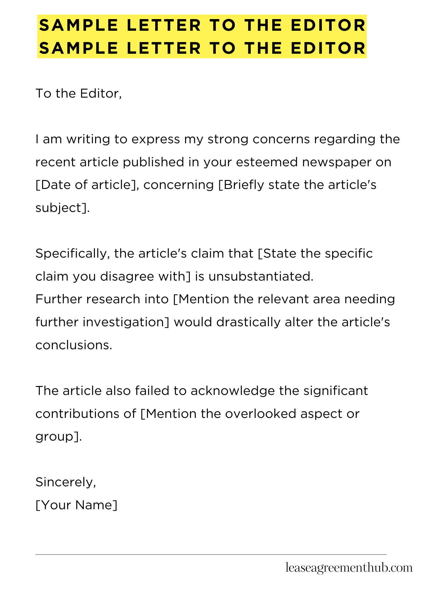 Sample Letter To The Editor Sample Letter To The Editor