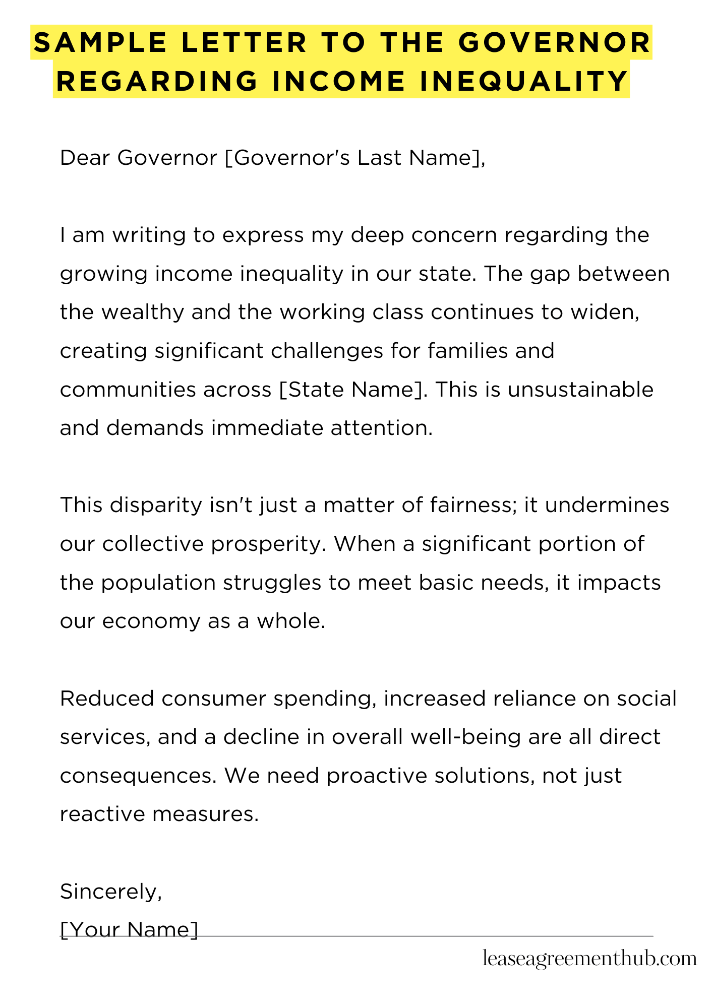 Sample Letter To The Governor Regarding Income Inequality