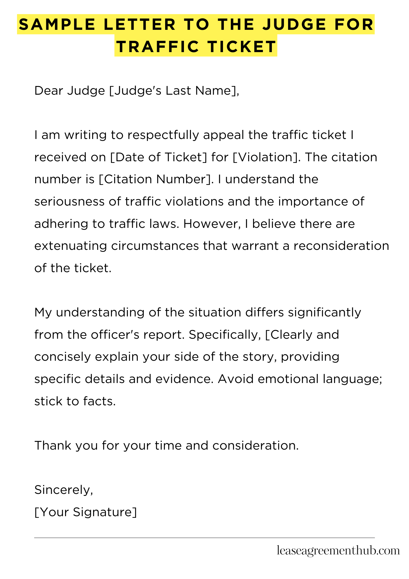 Sample Letter To The Judge For Traffic Ticket