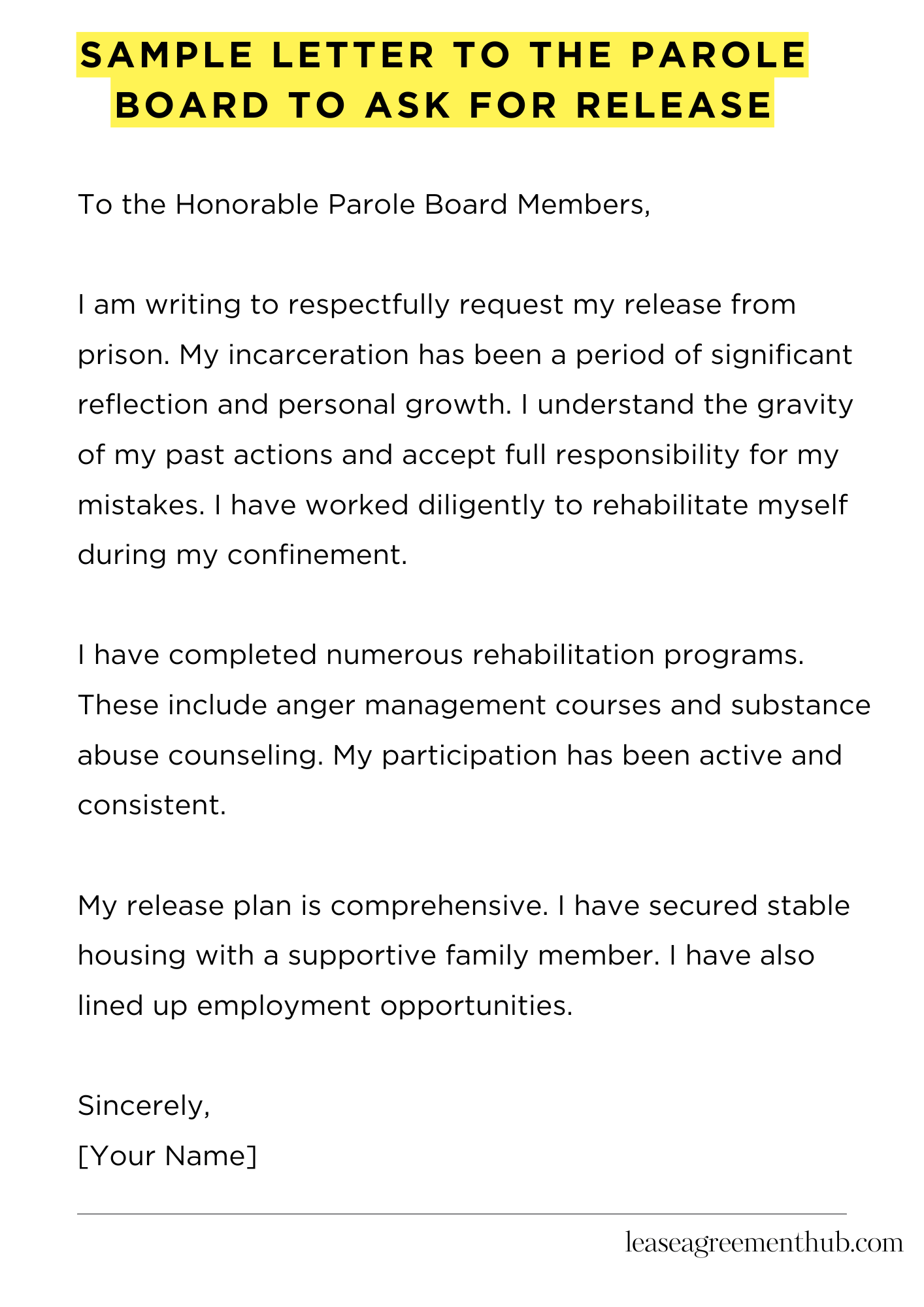 Sample Letter To The Parole Board To Ask For Release