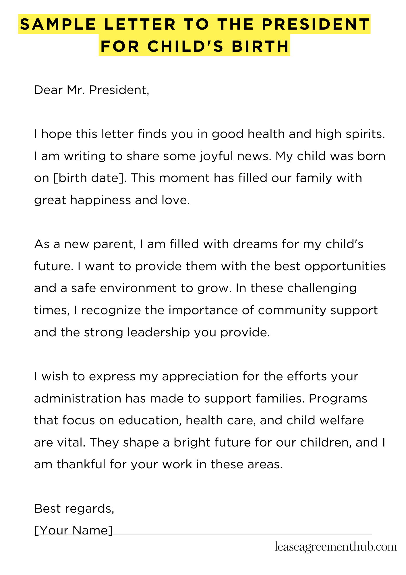 Sample Letter To The President For Child'S Birth