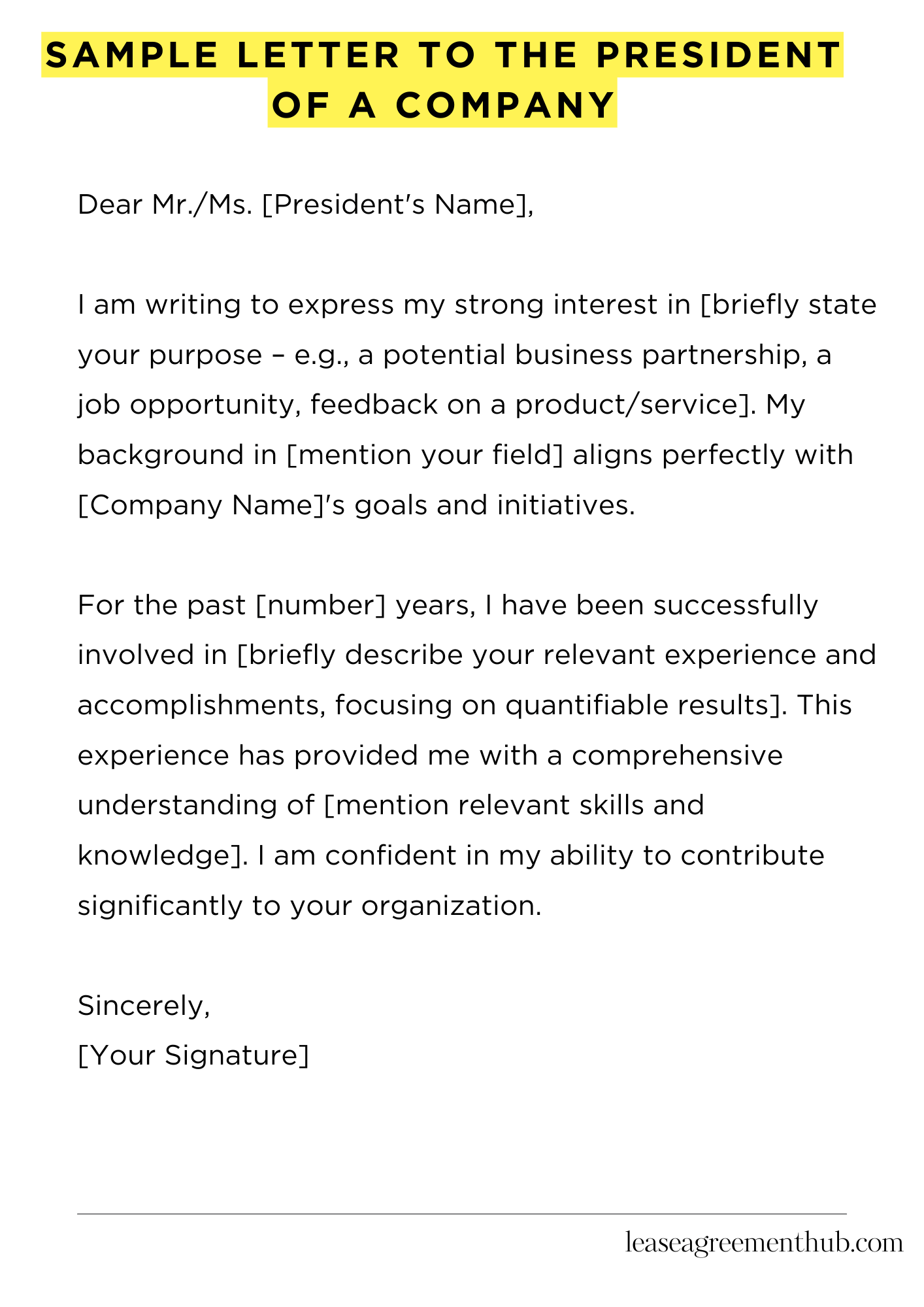 Sample Letter To The President Of A Company