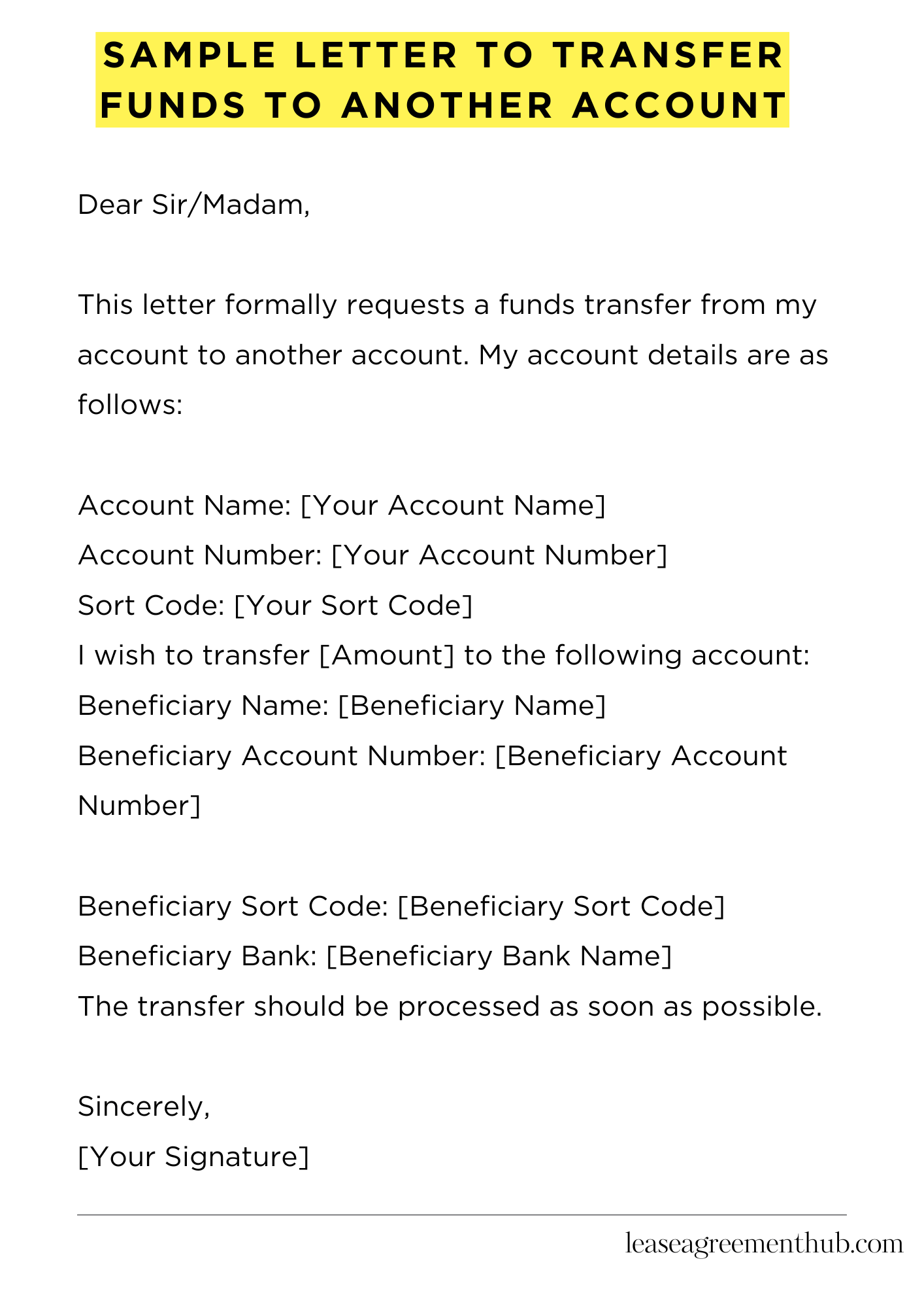 Sample Letter To Transfer Funds To Another Account