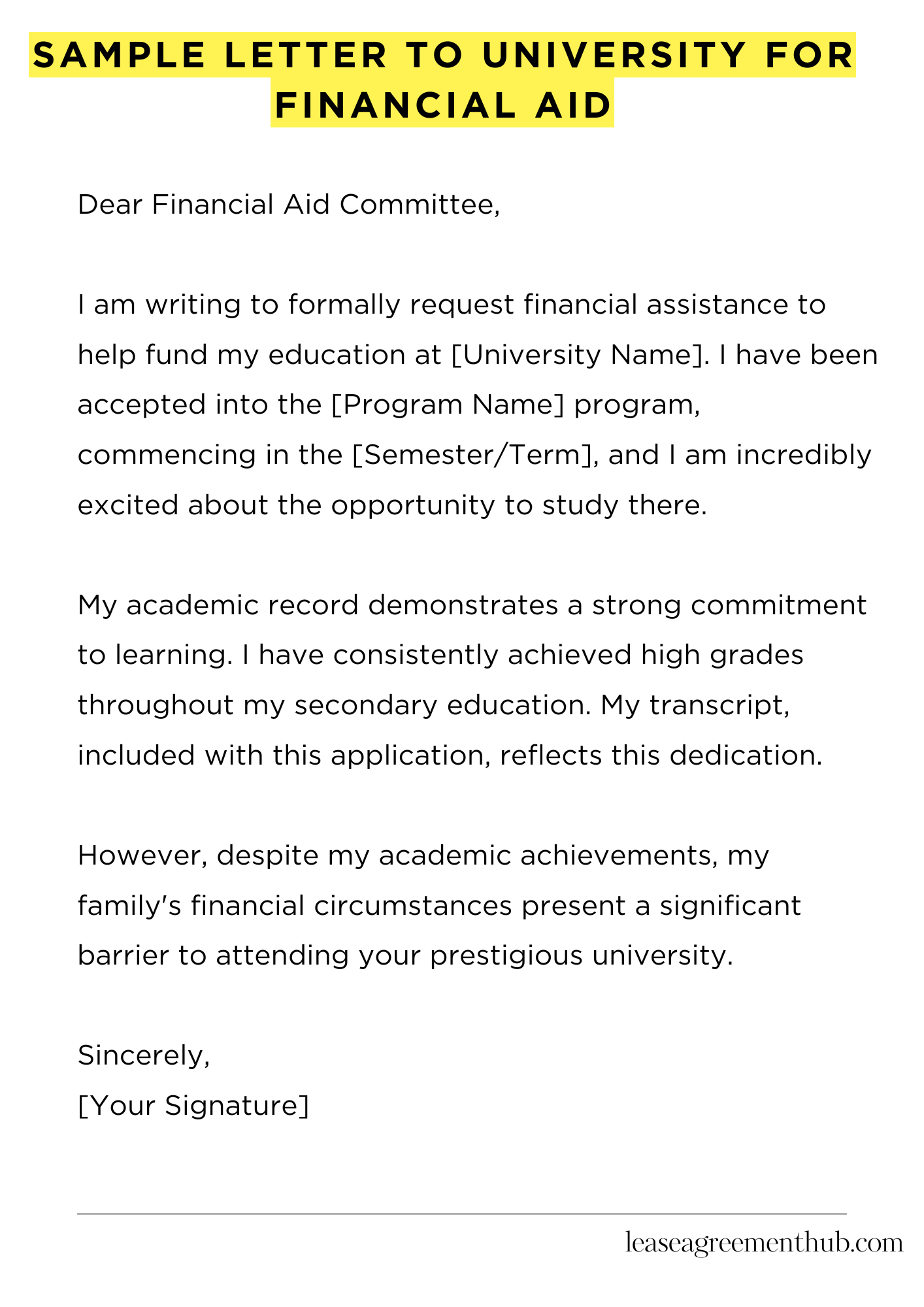 Sample Letter To University For Financial Aid