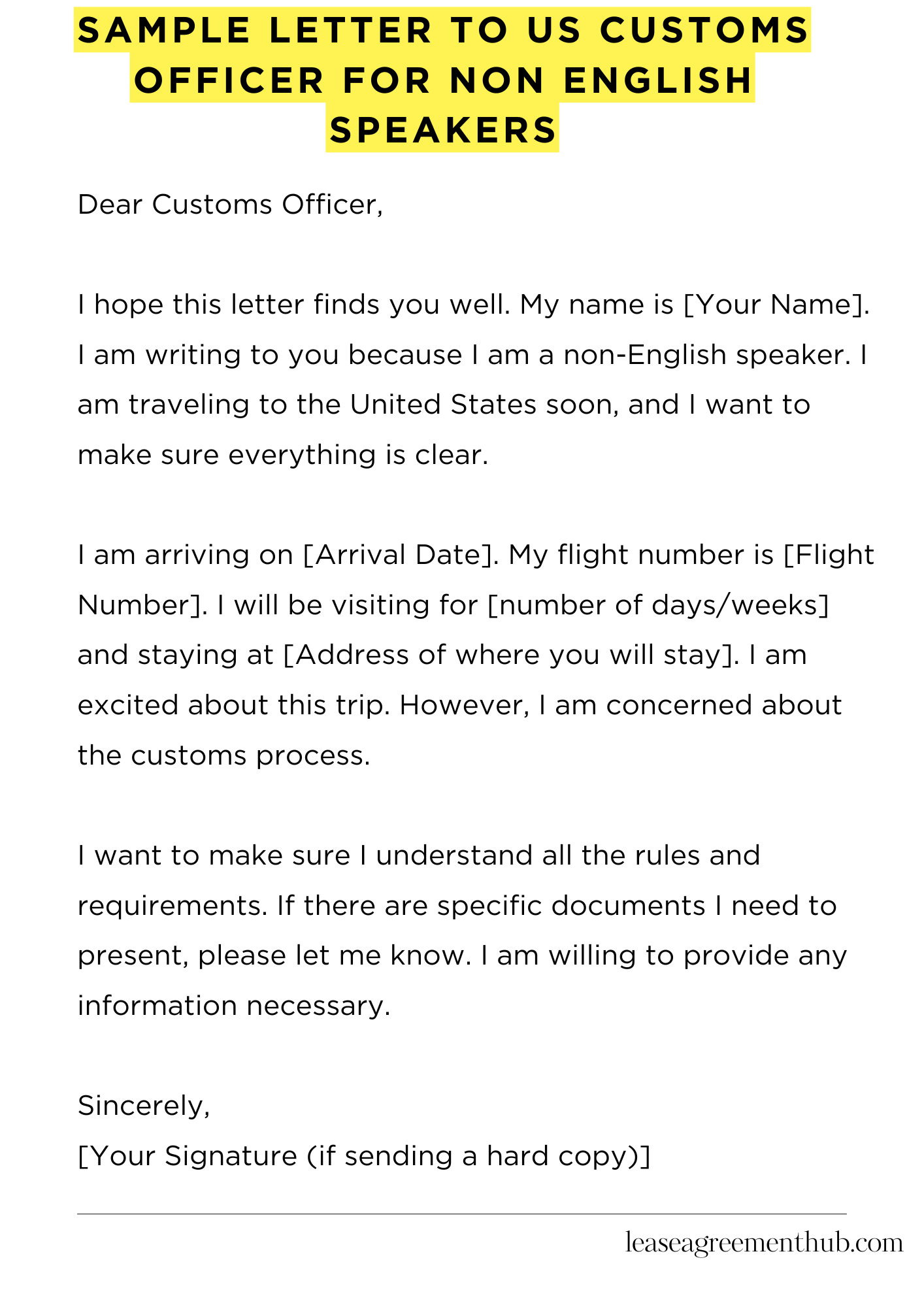 Sample Letter To Us Customs Officer For Non English Speakers