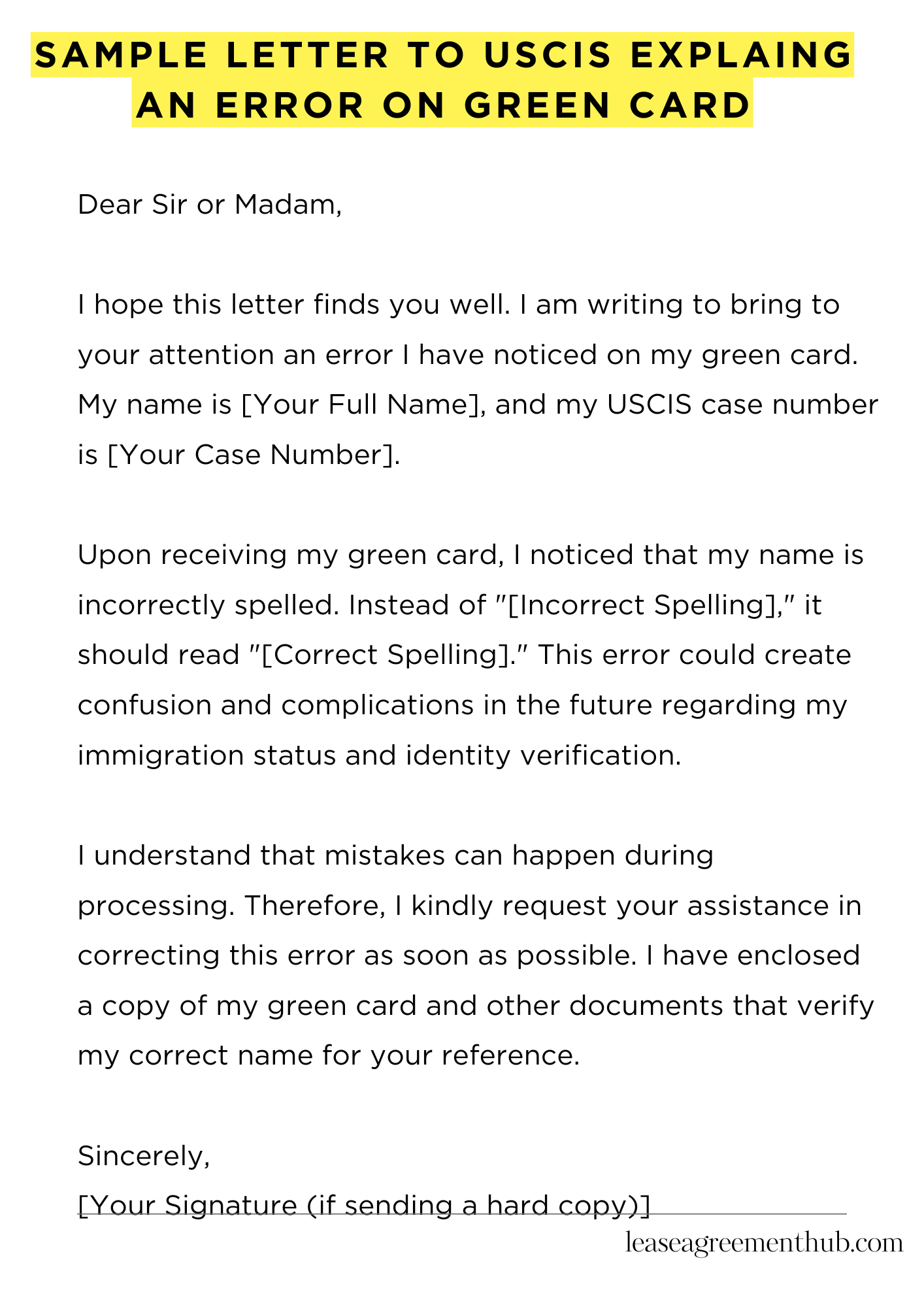 Sample Letter To Uscis Explaing An Error On Green Card