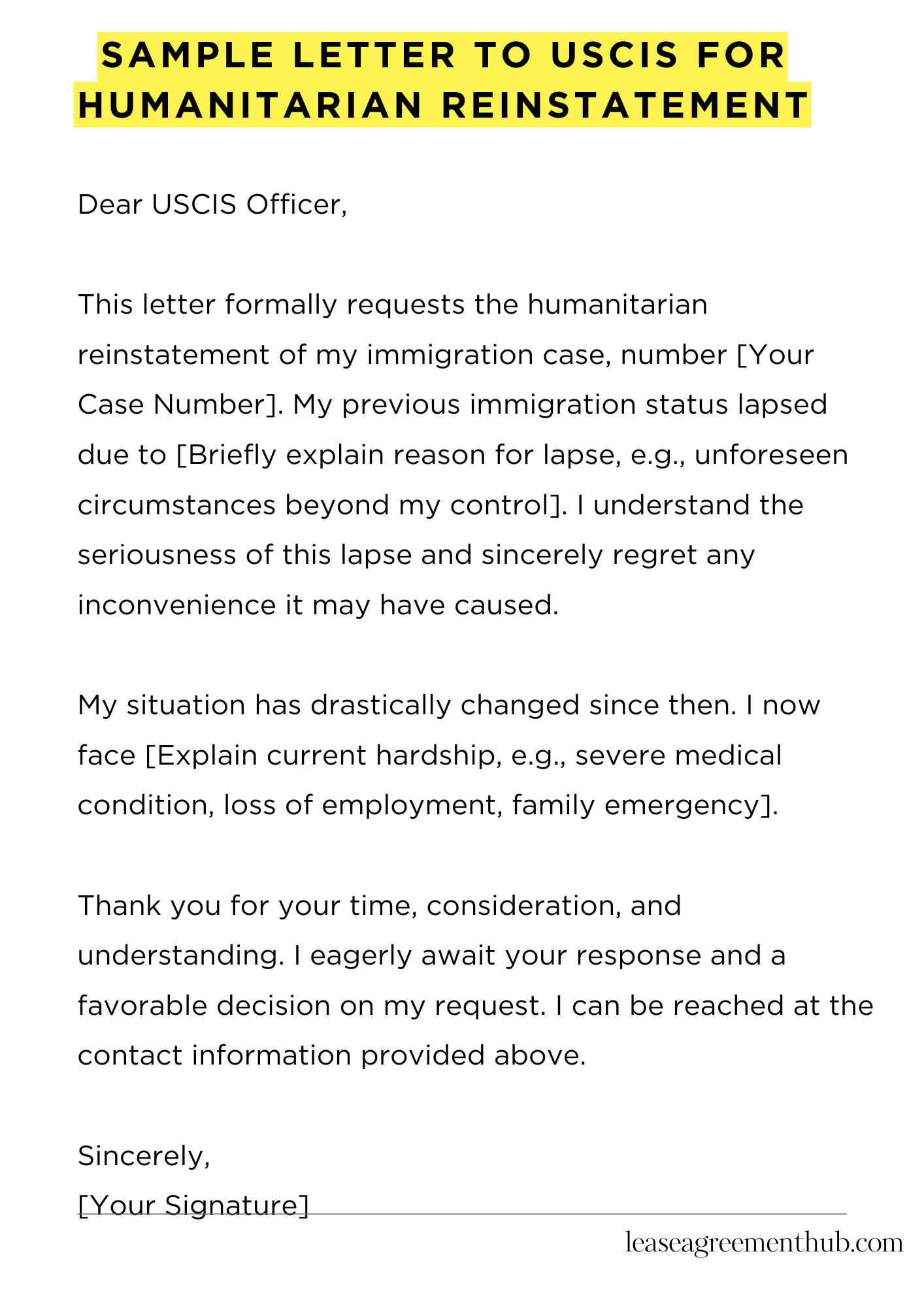 Sample Letter To Uscis For Humanitarian Reinstatement