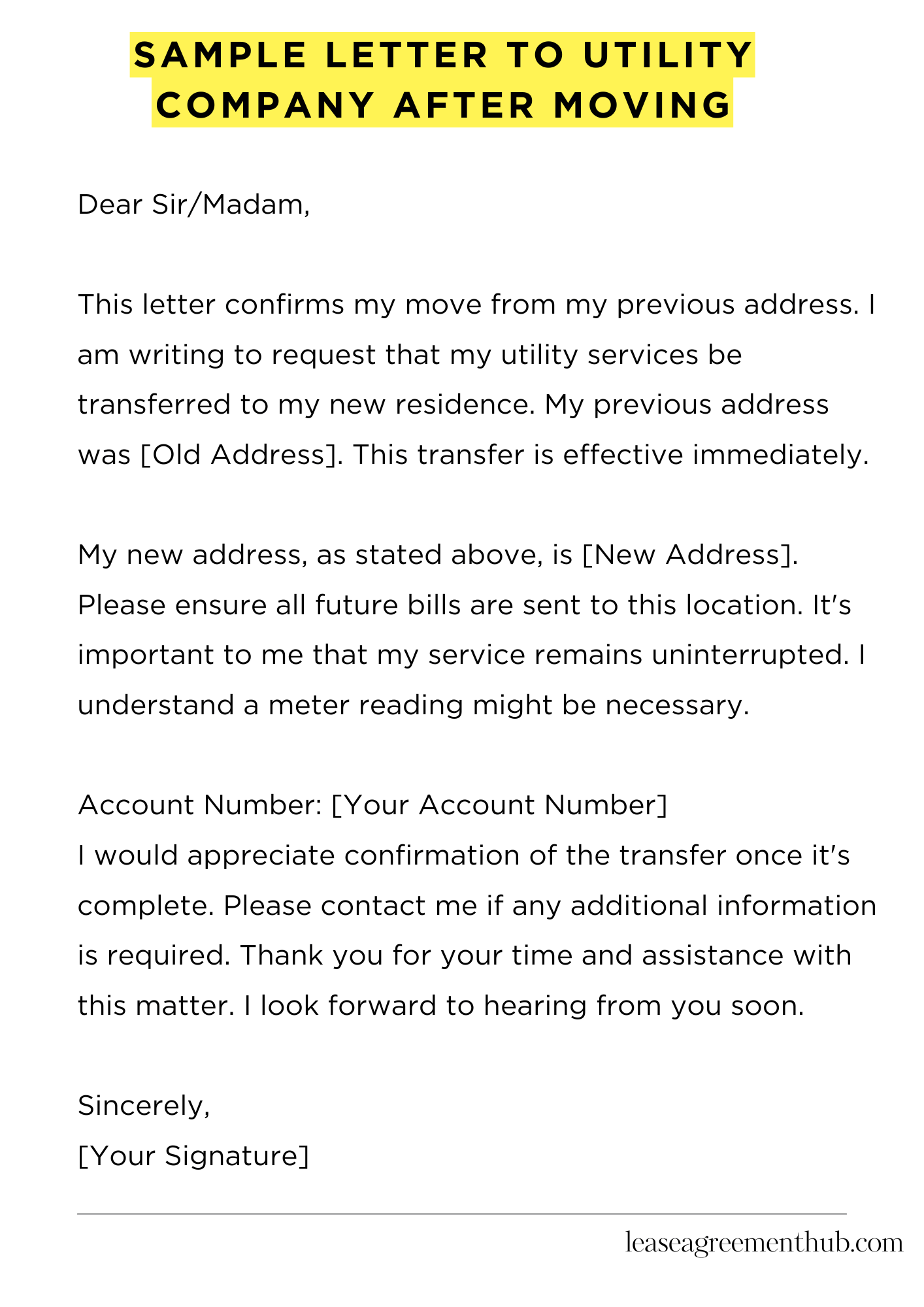 Sample Letter To Utility Company After Moving