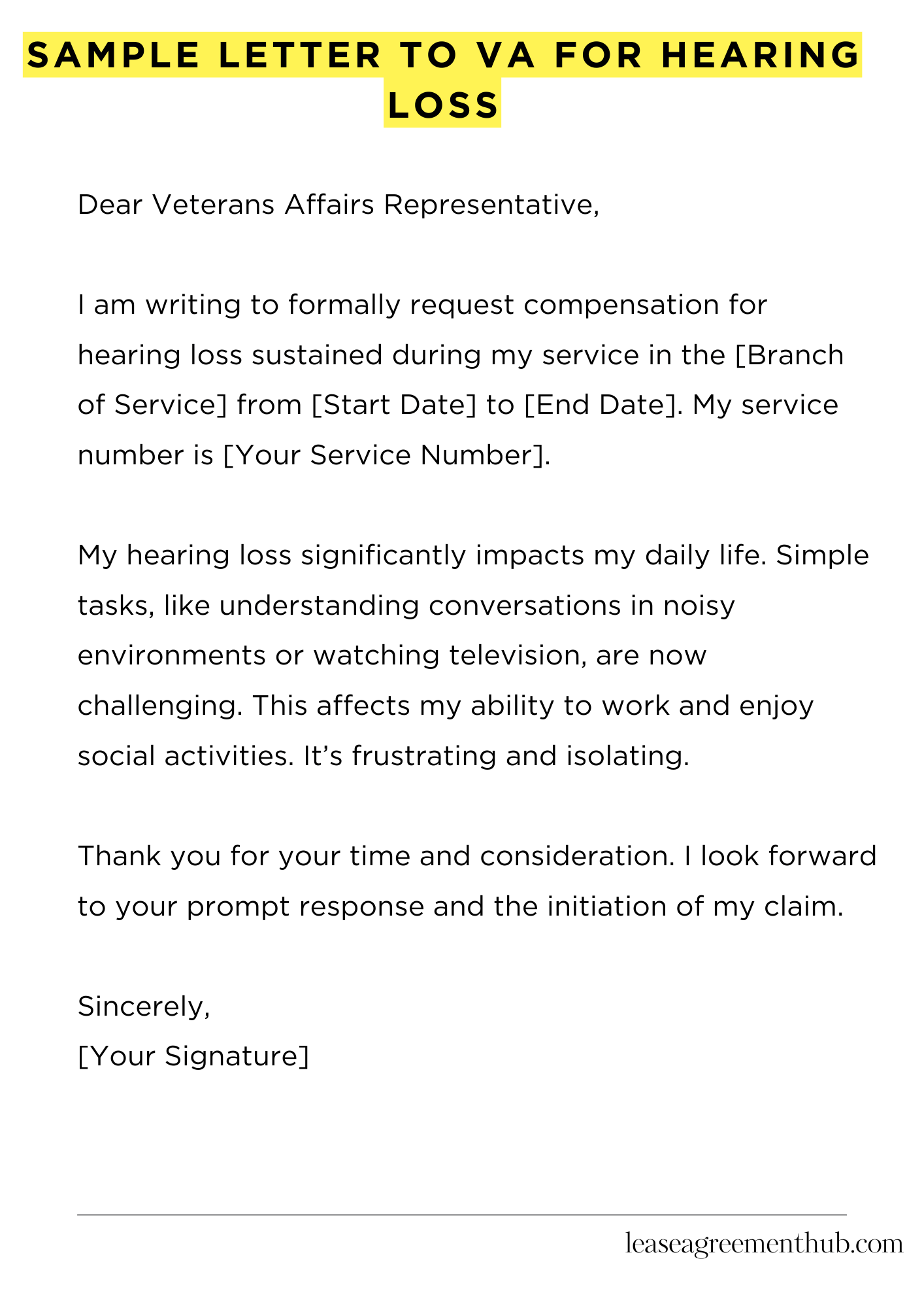 Sample Letter To Va For Hearing Loss