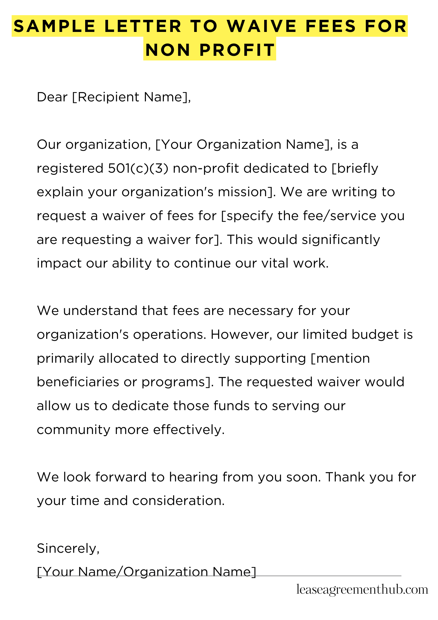 Sample Letter To Waive Fees For Non Profit