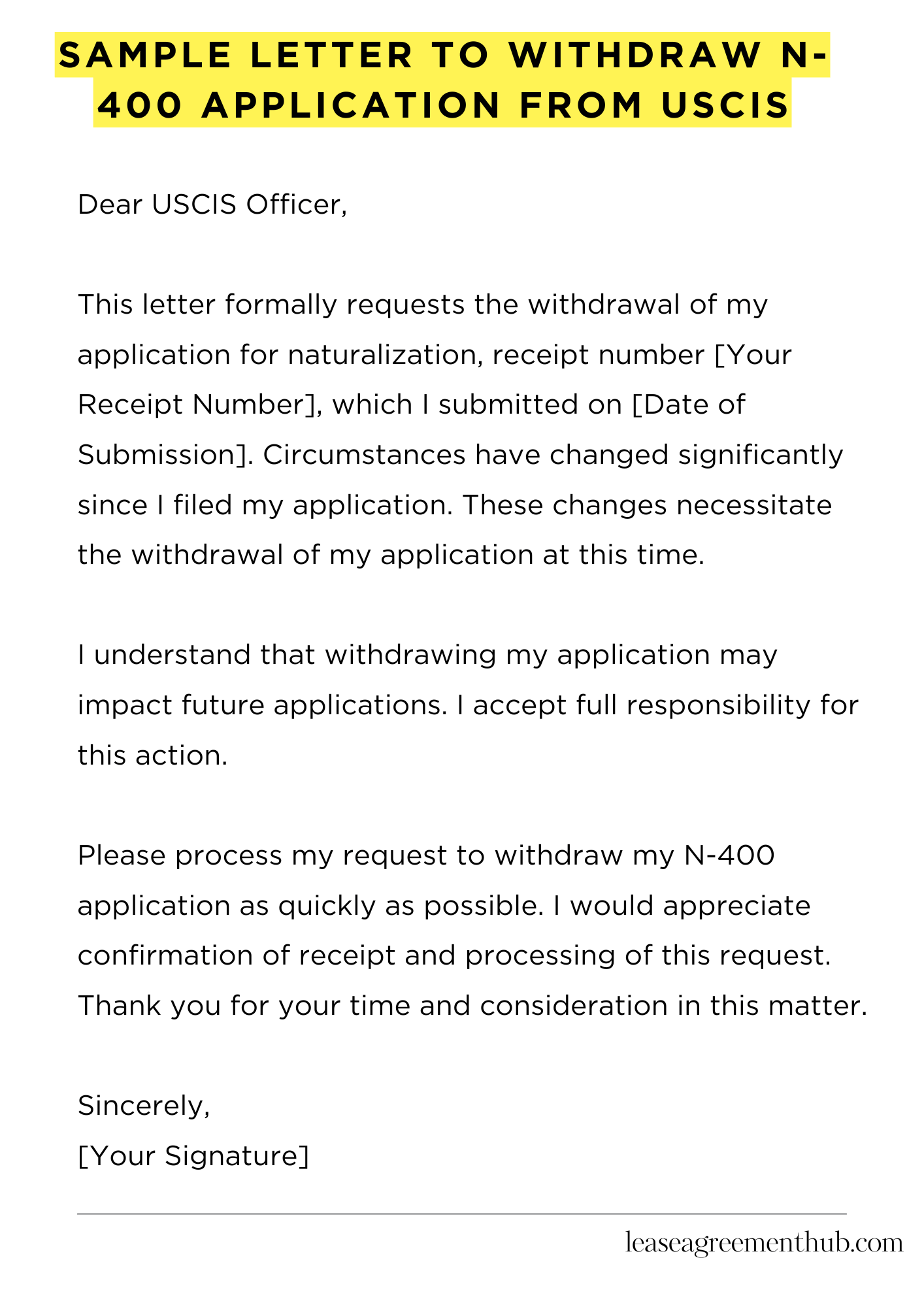 Sample Letter To Withdraw N-400 Application From Uscis