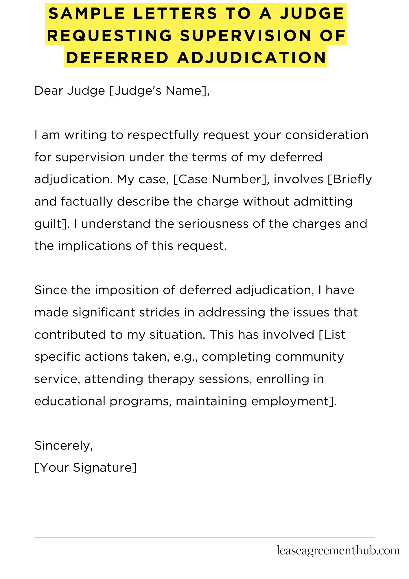 Sample Letters To A Judge Requesting Supervision Of Deferred Adjudication