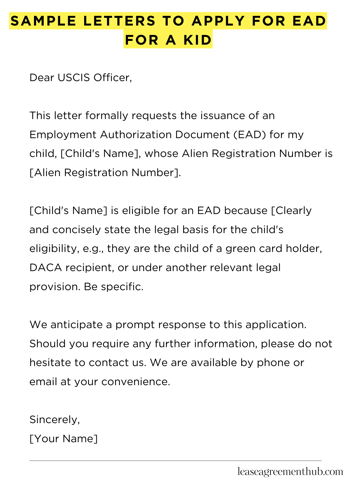 Sample Letters To Apply For Ead For A Kid