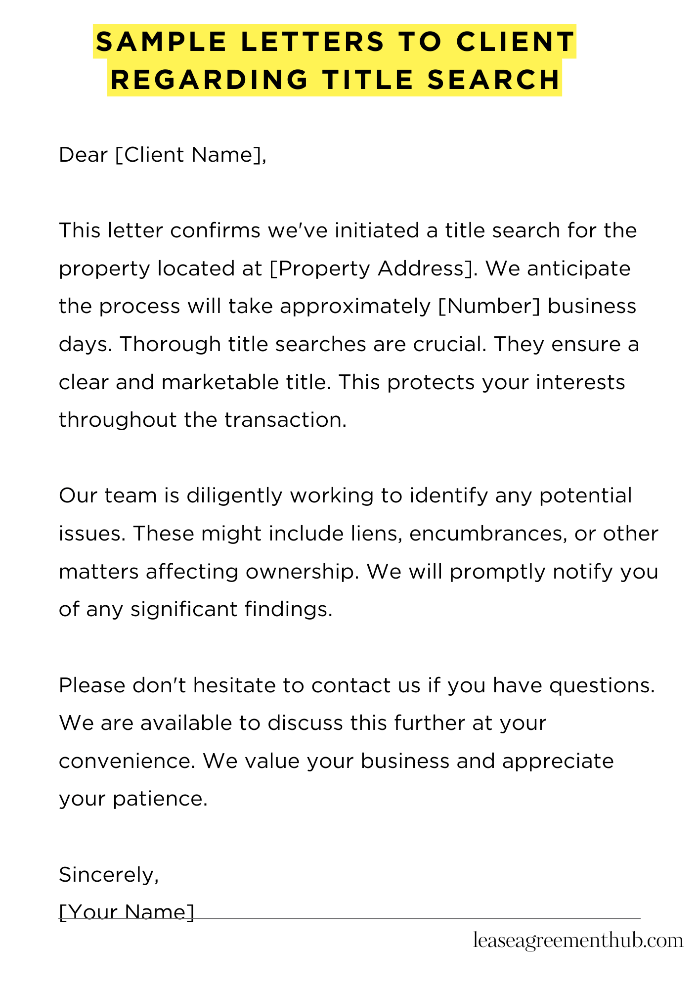 Sample Letters To Client Regarding Title Search