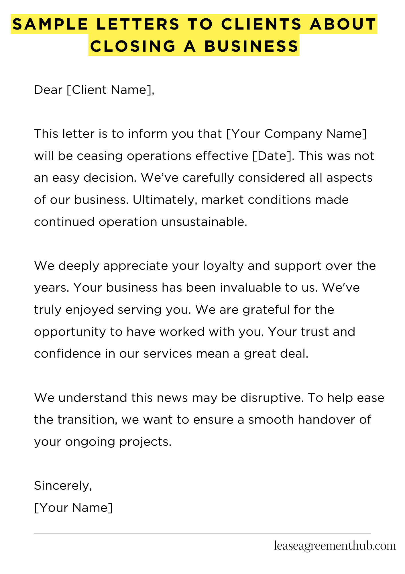 Sample Letters To Clients About Closing A Business