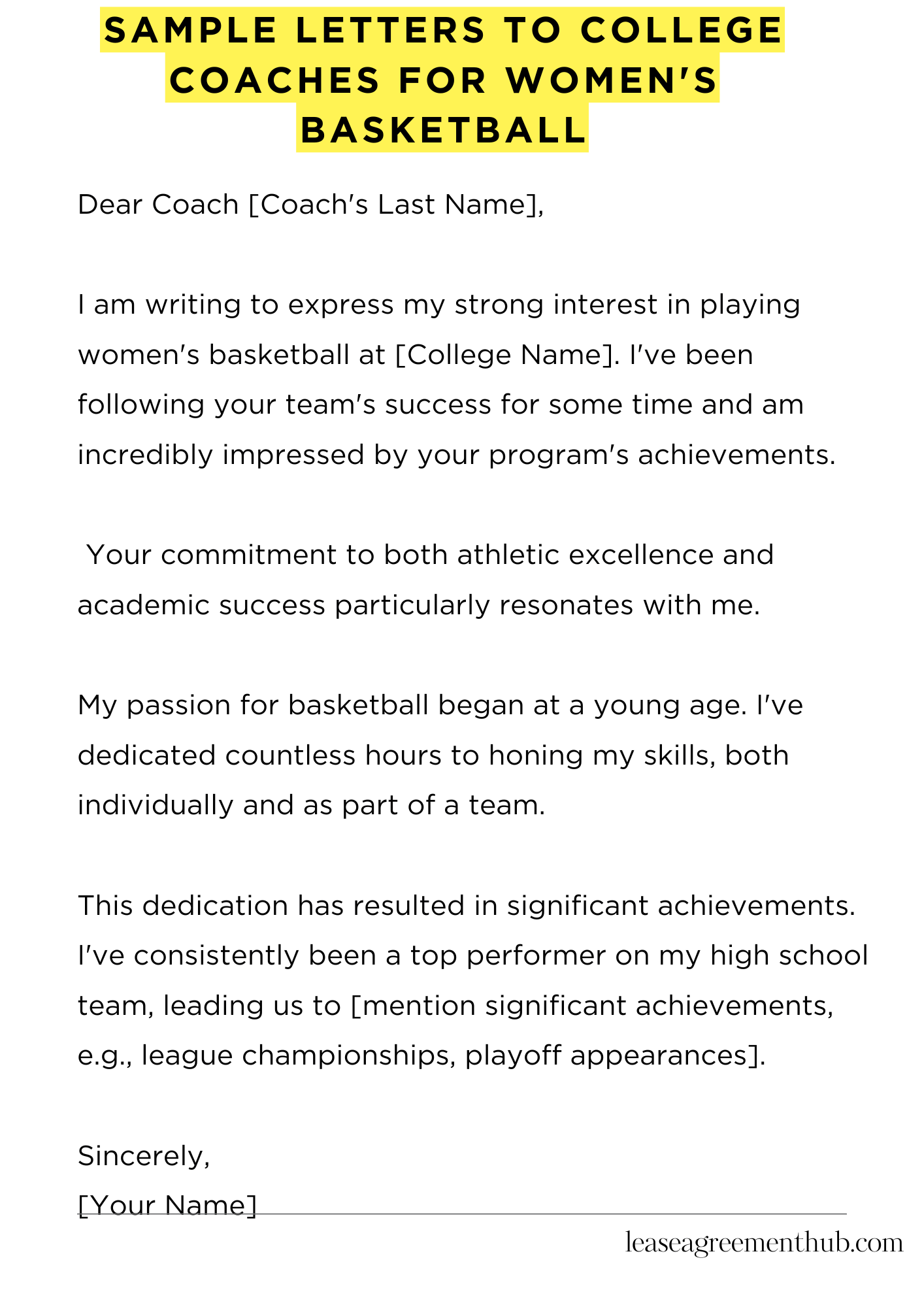 Sample Letters To College Coaches For Women'S Basketball
