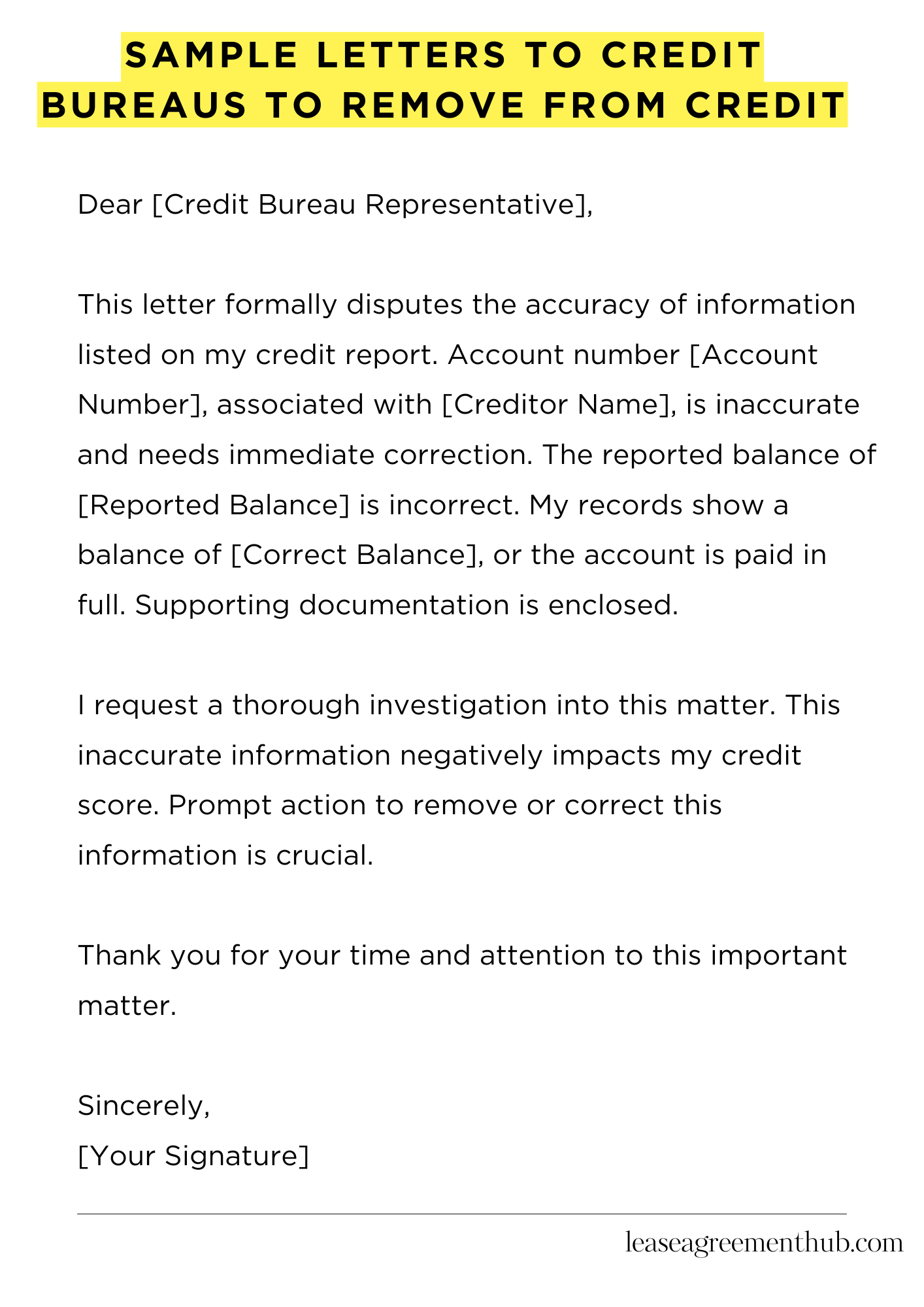 Sample Letters To Credit Bureaus To Remove From Credit
