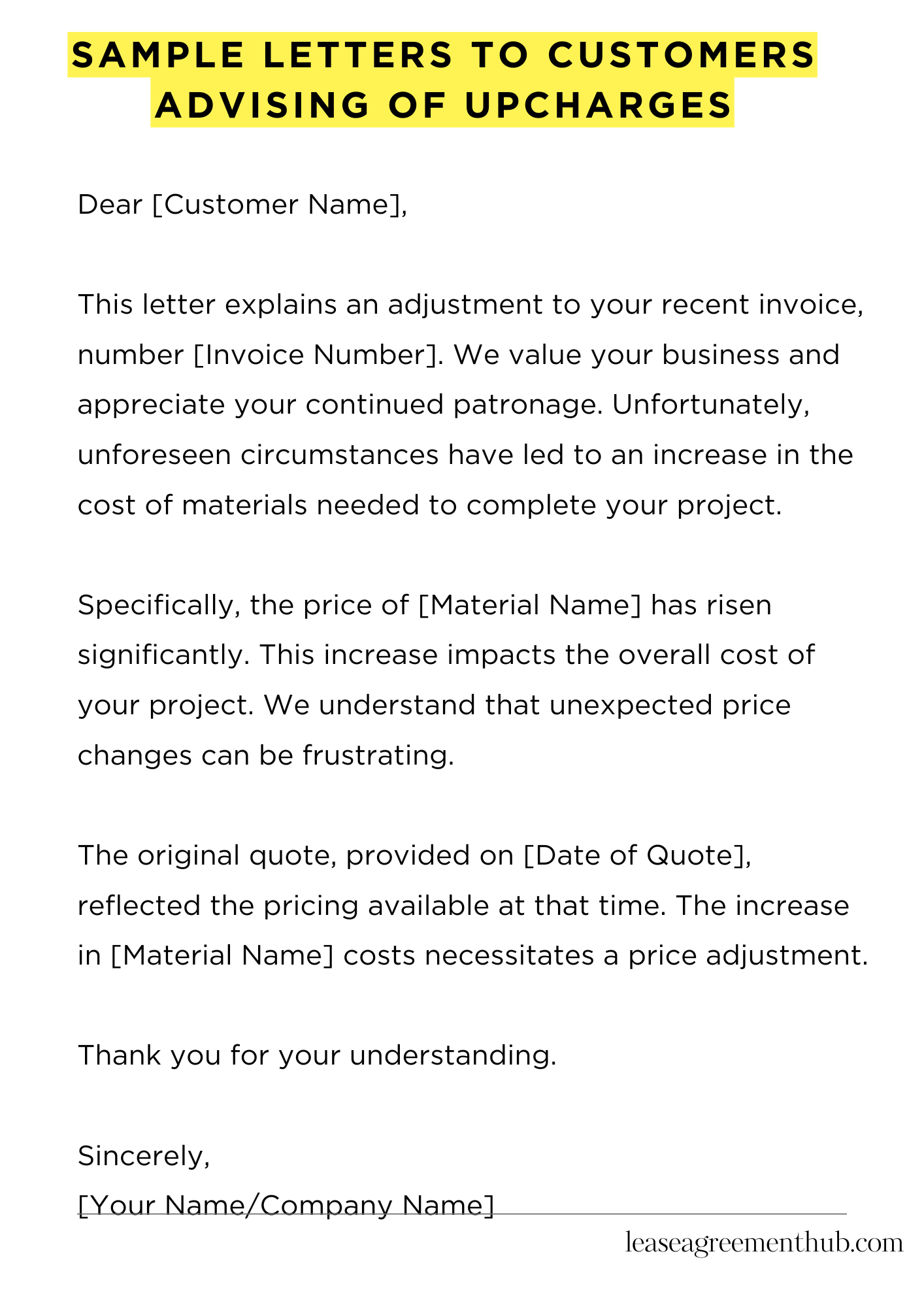 Sample Letters To Customers Advising Of Upcharges