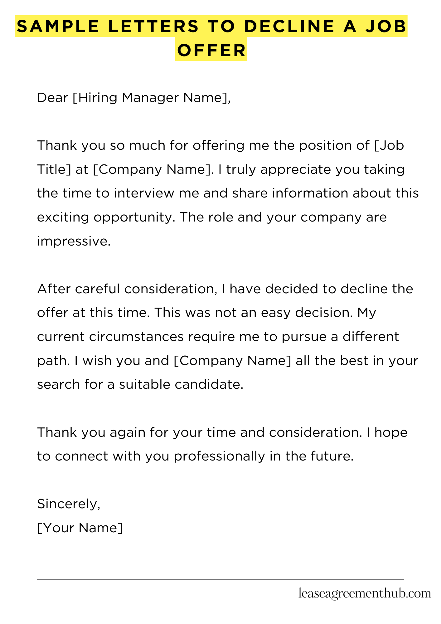 Sample Letters To Decline A Job Offer