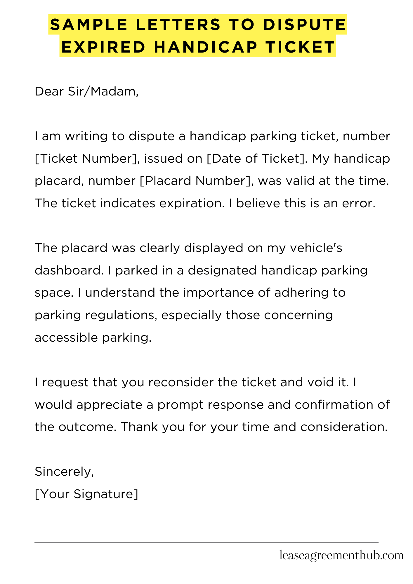 Sample Letters To Dispute Expired Handicap Ticket