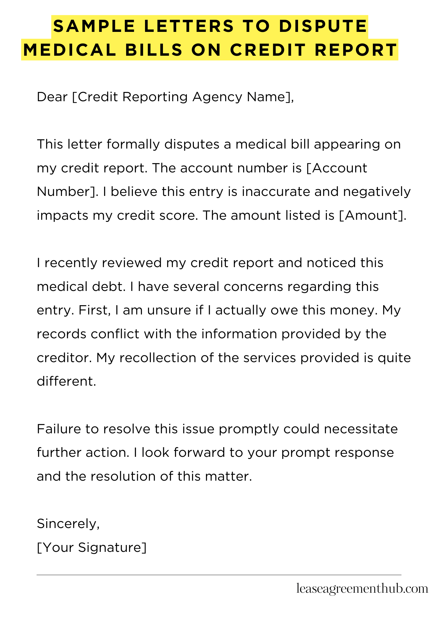 Sample Letters To Dispute Medical Bills On Credit Report